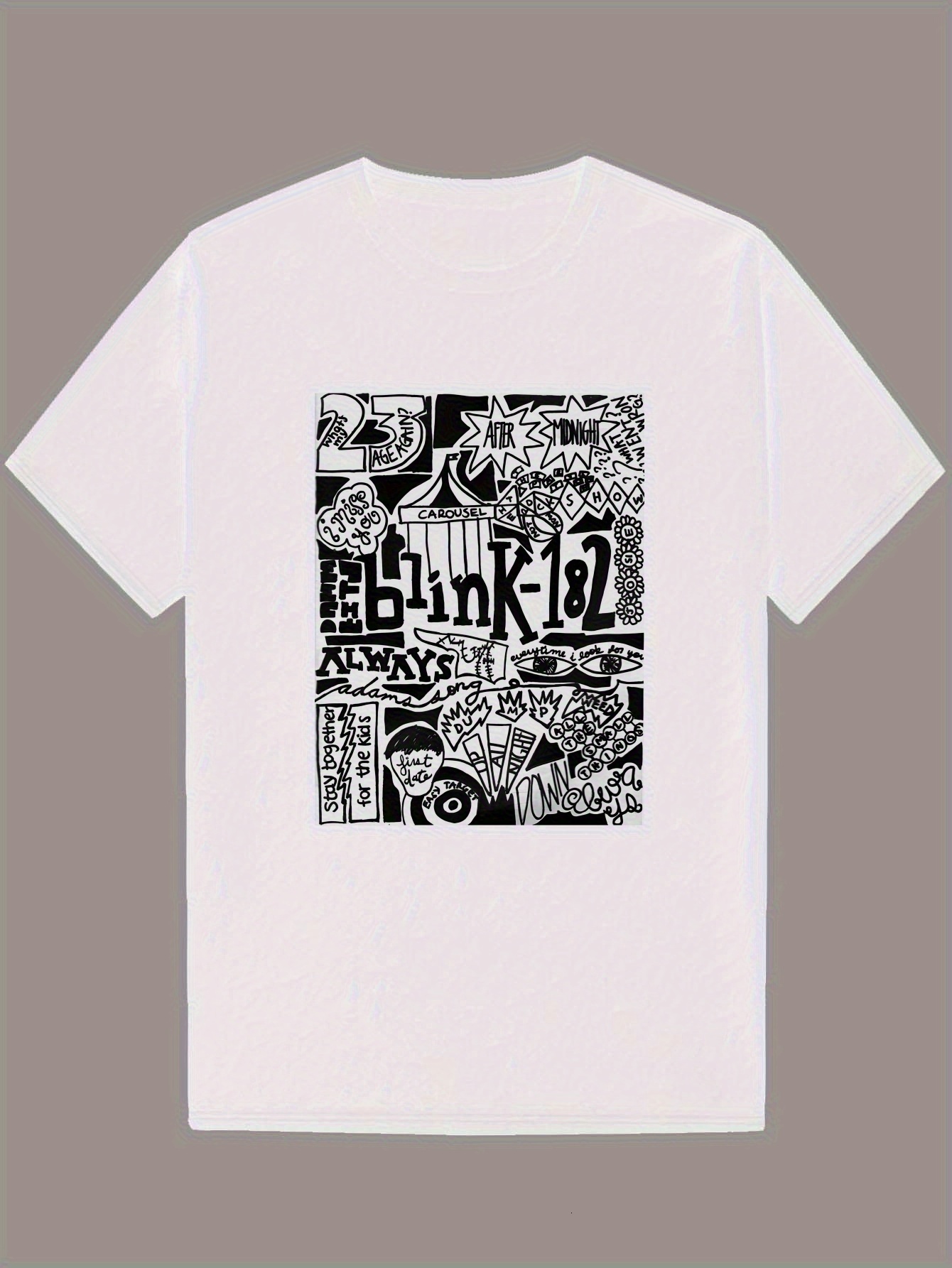 Men's Summer - Eye-catching 'BLINK 18' Pattern T-Shirt Star and Stripe Design, Round Neck, Short Sleeve, Polyester Blend, Black/White C