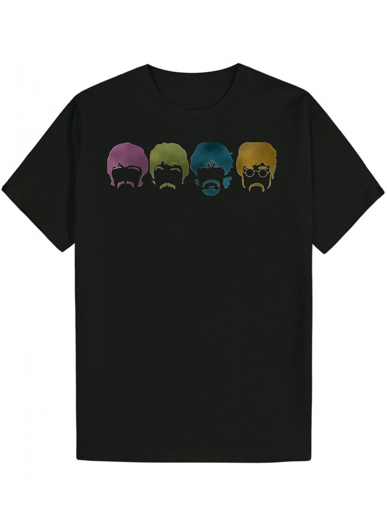 Men's Summer Casual Round Neck Polyester T-Shirt with Colorful Portrait Pattern