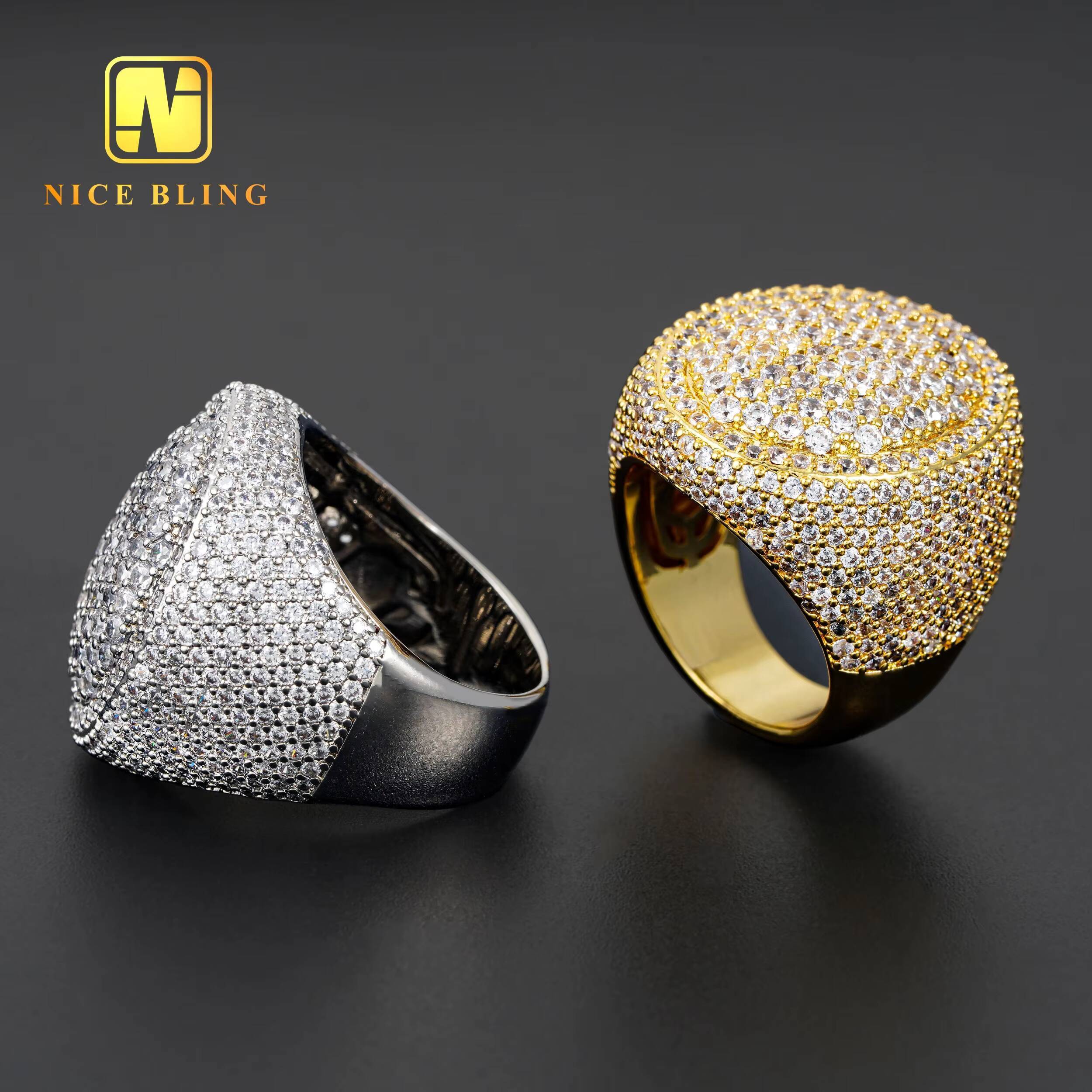 18k Gold Plated Icy Rings Oval Shape Cz Diamond Men Hip Hop Rings Cheap Price Hip Hop Jewelry