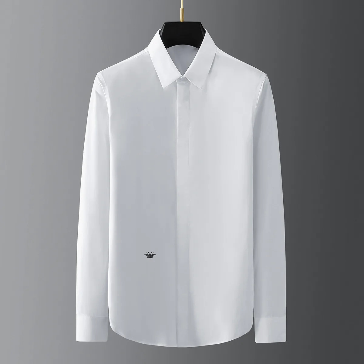High End Gold Bee Embroidered Business Shirts Mens Solid Color Long Sleeved Banquet Party Shirt Versatile Casual White Tops 250801