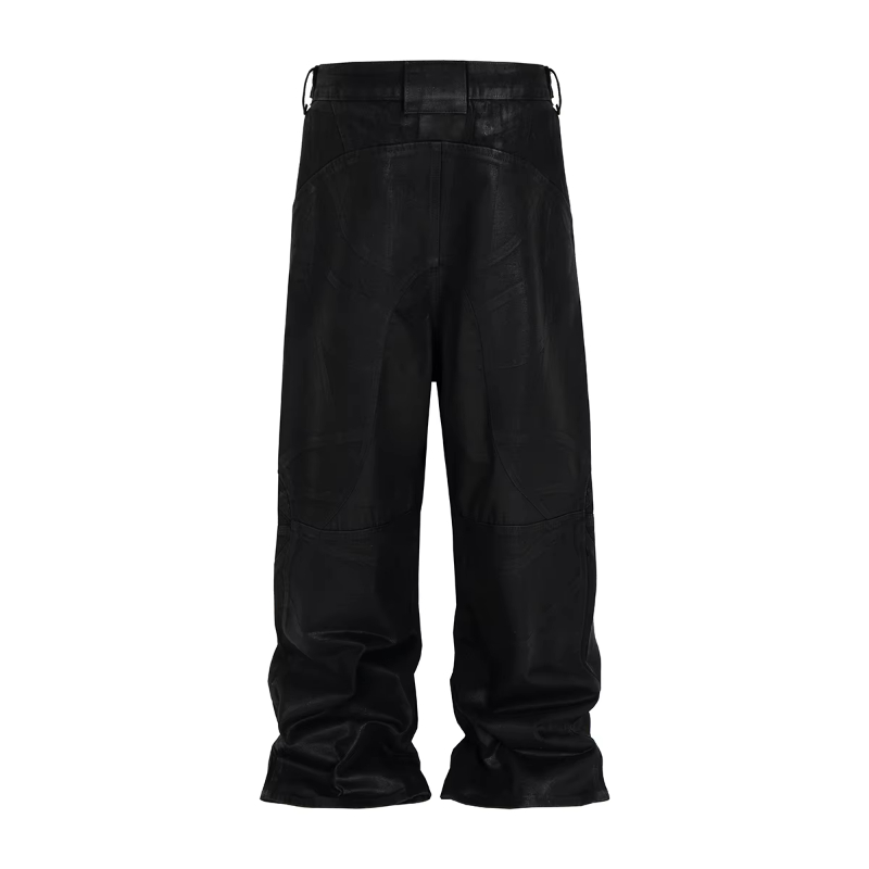 MIJKO Vintage Coated Wax Black Wide Leg Baggy Cargo Pants Men's Streetwear Cleanfit Pleated Casual Overalls Oversized Loose Trousers