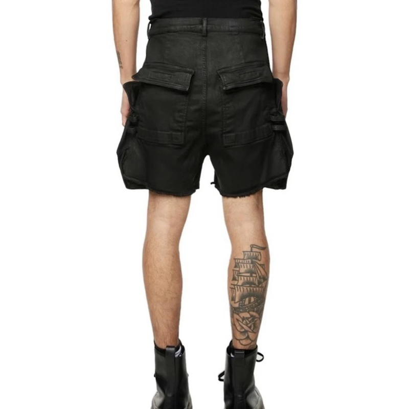 MIJKO Streetwear New Summer Brush Wax Coated Denim Shorts with Rough Edges Mens Vintage Black Frayed Baggy Jeans Oversized Loose Short