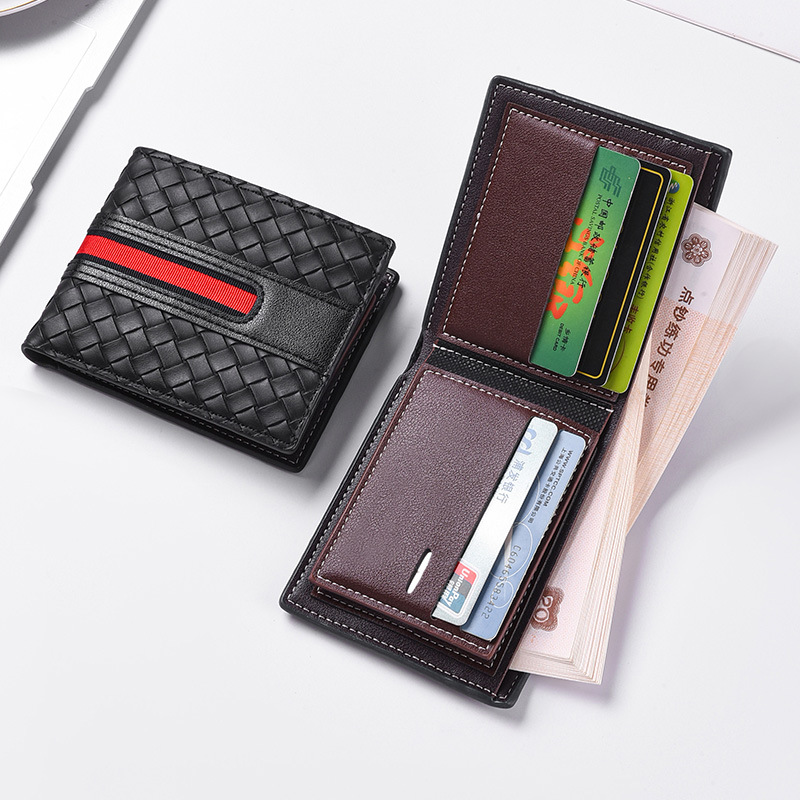 Luxury Designer New Men's Ultra-thin Hand Woven Multi Slot Three Fold Leather Wallet Card Bag Fashionable and Simple Coin Purse