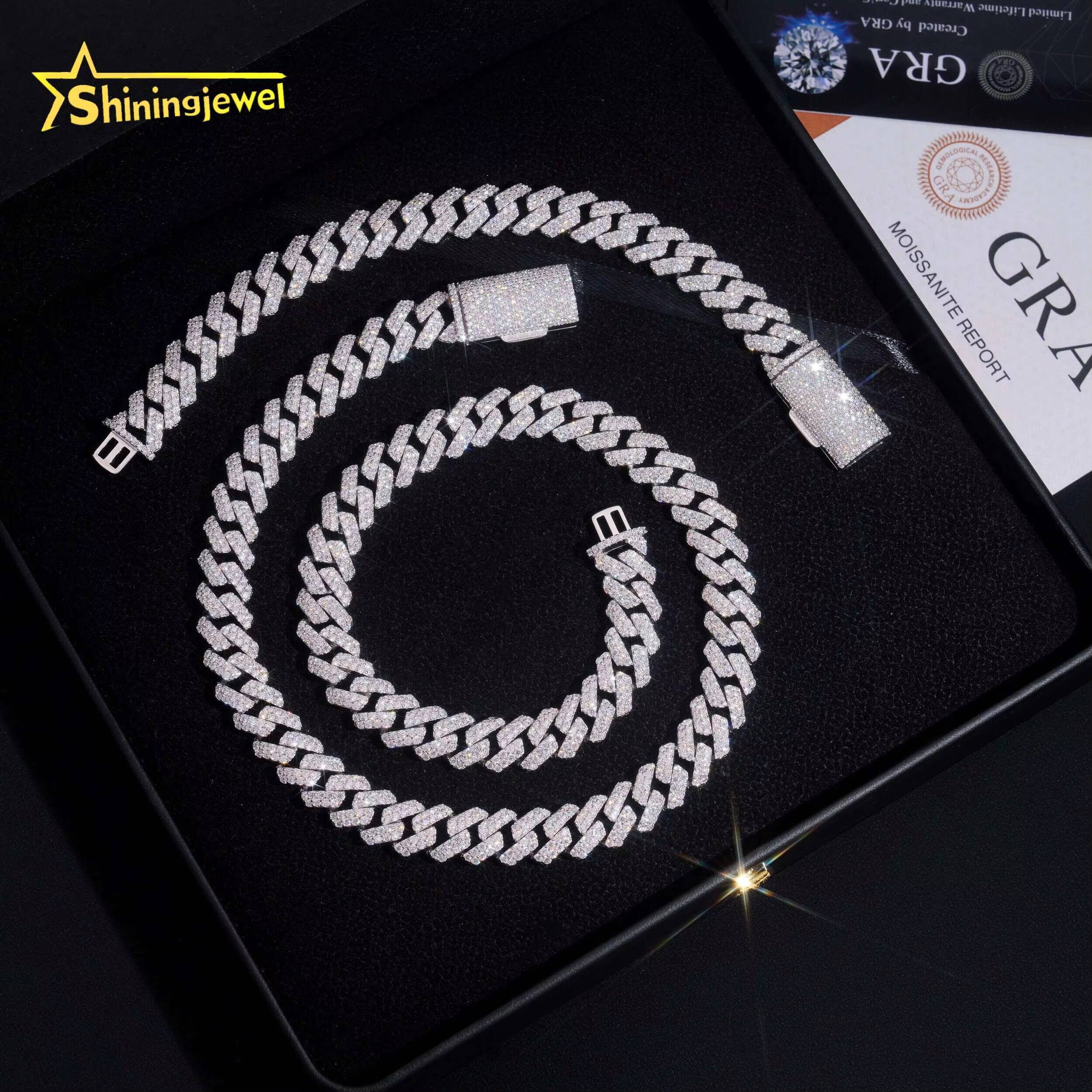 Hip Hop Jewelry 12mm Cuban Link Chain 925 Sterling Silver Gold Plated Pass Diamond Test VVS Moissanite Iced Out Cuban Necklace