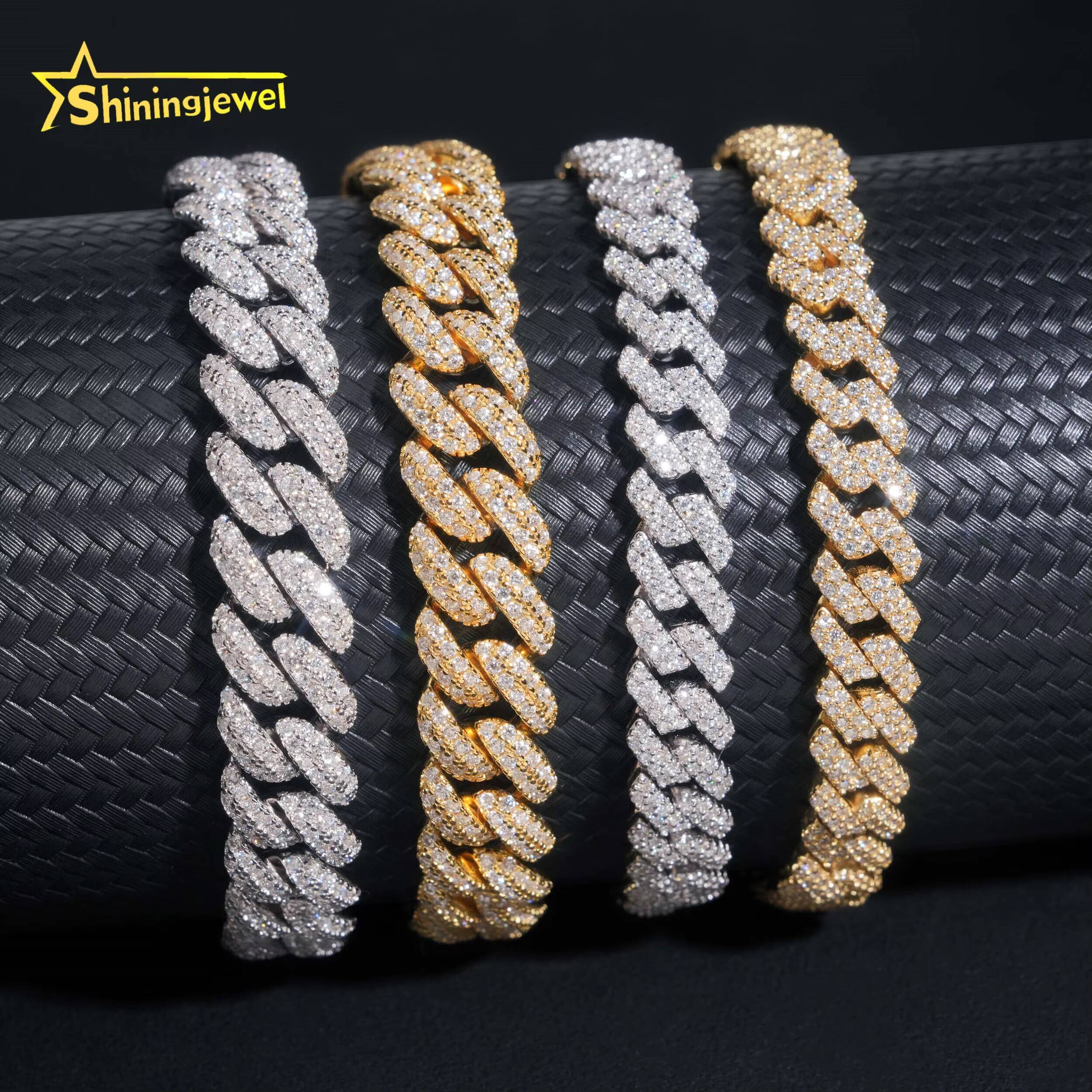 925 Silver Gold Plated 8MM 10MM Moissanite Cuban Link Chain Hip Hop Jewelry Iced Out Men Fashion Moon Shape Cuban Necklace