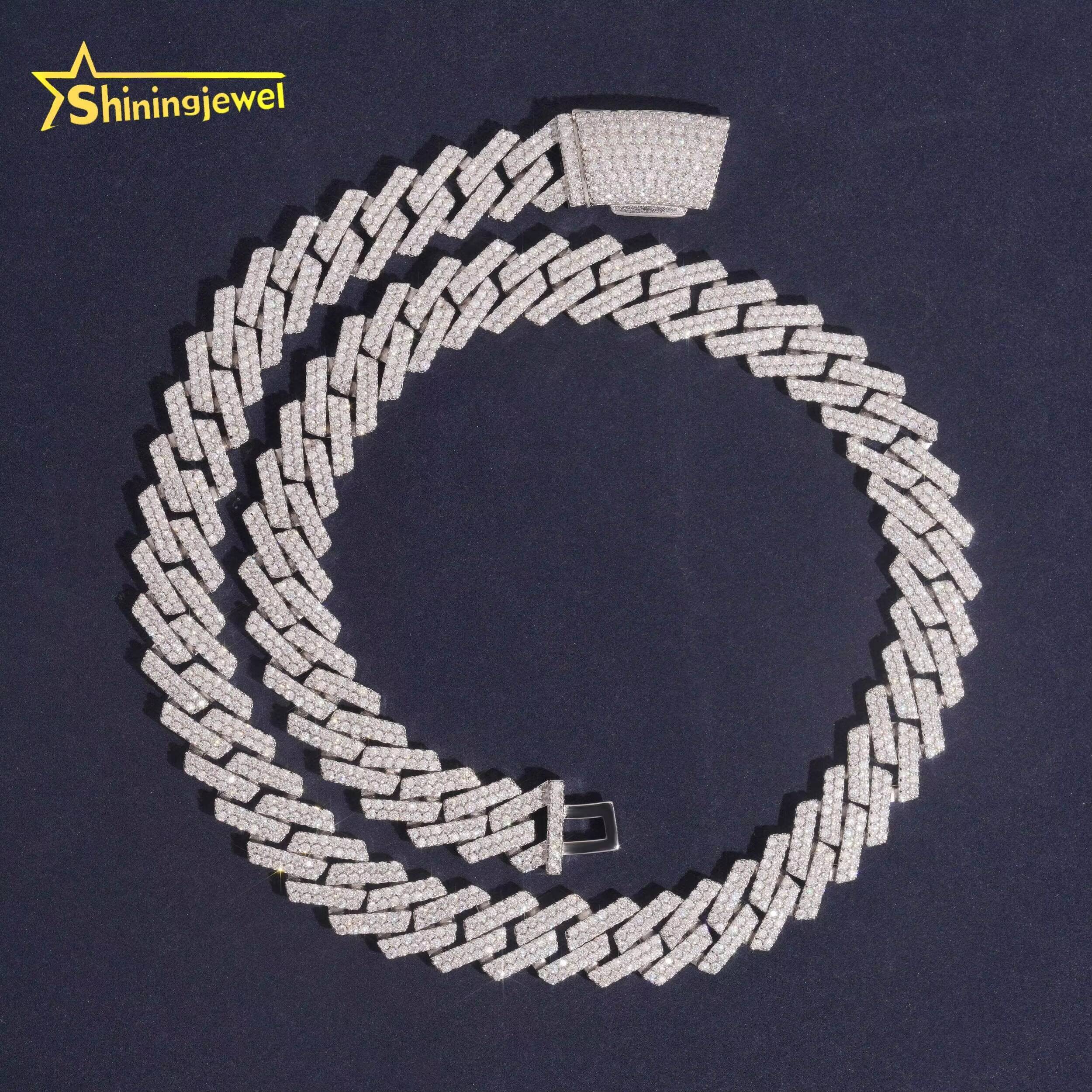 Hip Hop Jewelry 925 Sterling Silver Gold Plated Pass Diamond Test VVS Moissanite 13mm Iced Out Curve Lock Cuban Link Chain