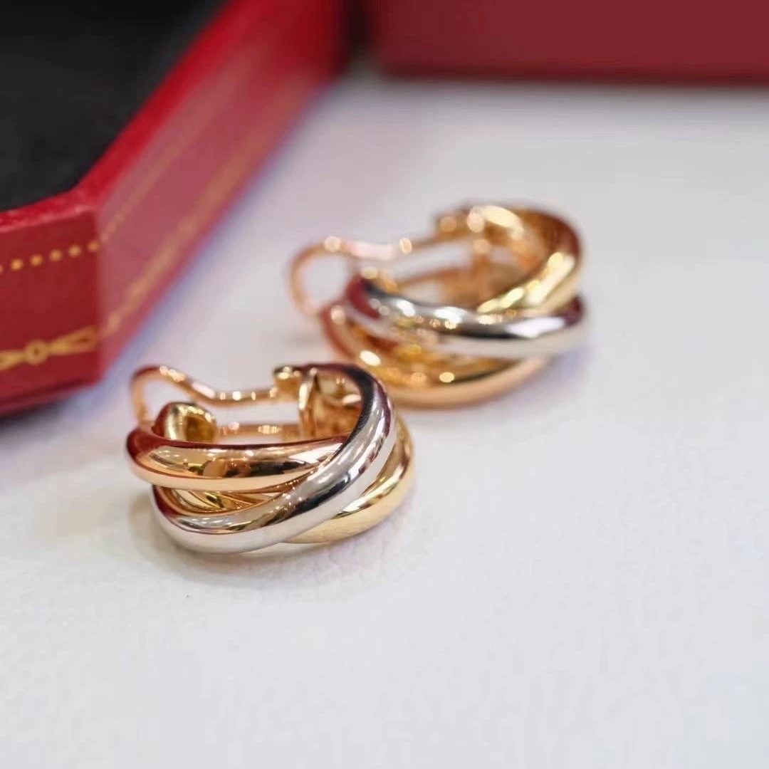 designer earrings for woman Earrings Luxury Three color three ring earrings women rose gold jewelry earrings designer with box