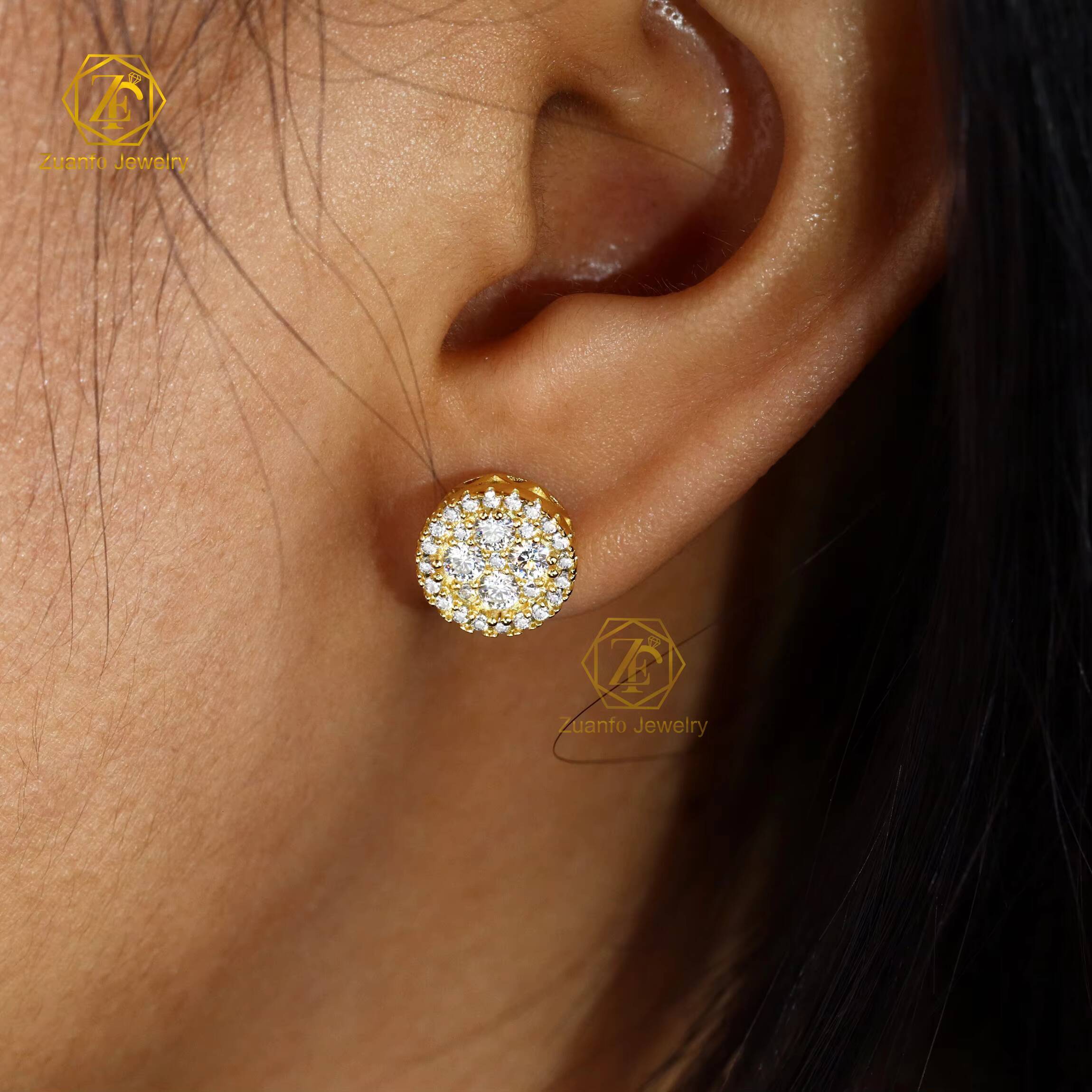 NEW Wholesale 925 Sterling Silver Hiphop Style Flower Earrings VVS Diamond Moissanite Studs for Men Women