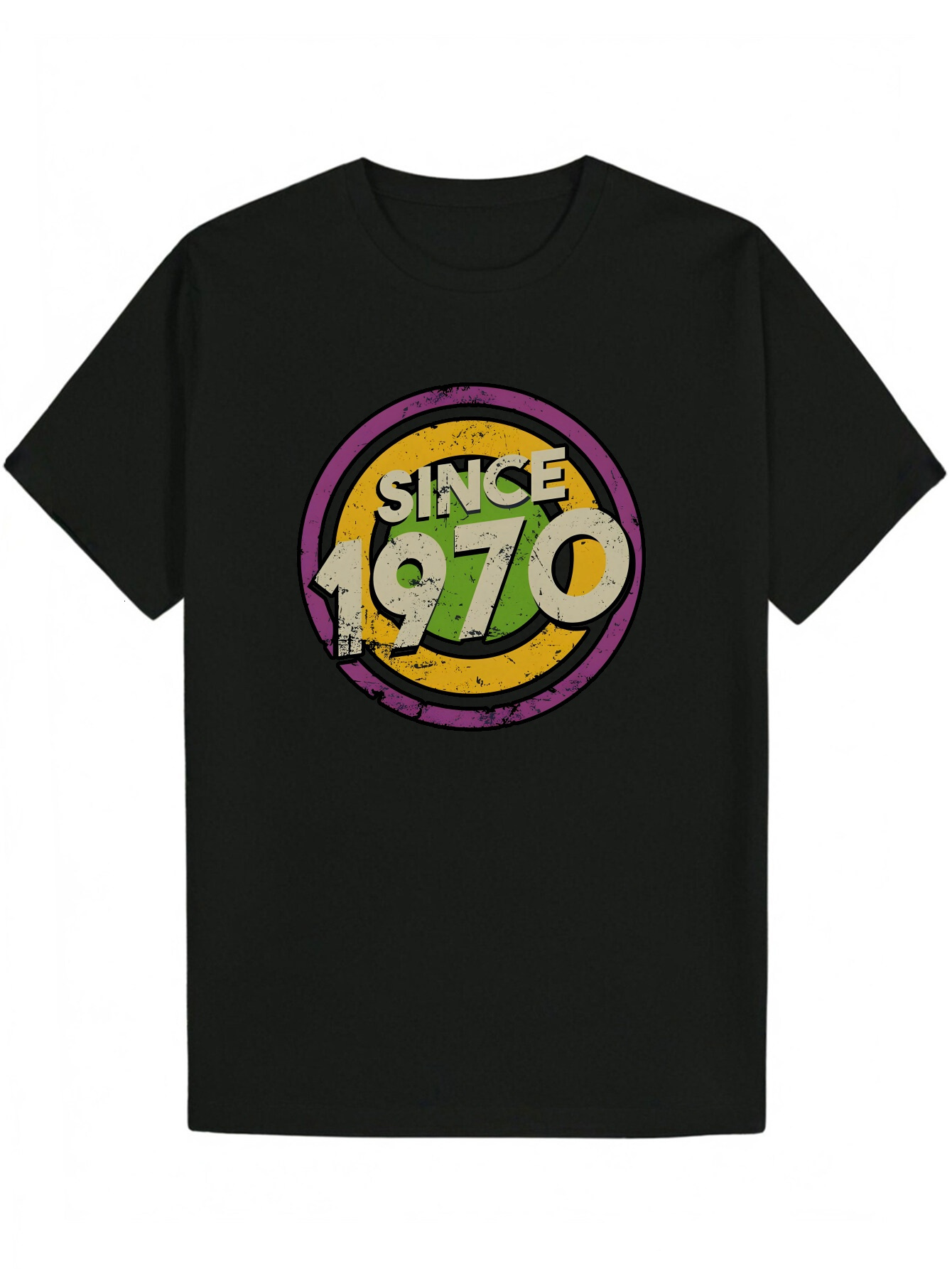 70s Pattern Men's - Black Casual Short Sleeve Round Neck T-Shirt with Eye-catching Letter Print, Breathable Polyester Fiber, Machine Washable Sum