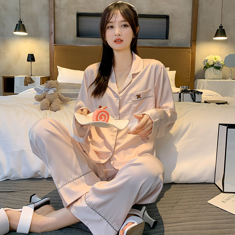 Pajamas for women in spring and autumn,solid color,minimalist style,long sleeved pants,home clothing set, can be worn externally