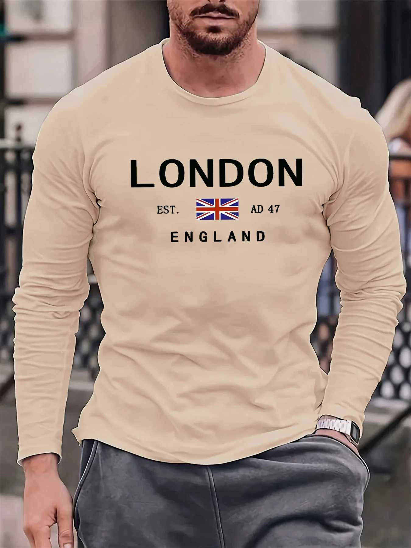 100% Pure Cotton Loose and Comfortable Sports Casual London English Letter Printed Round Neck Long Sleeve T-shirt Top X250802