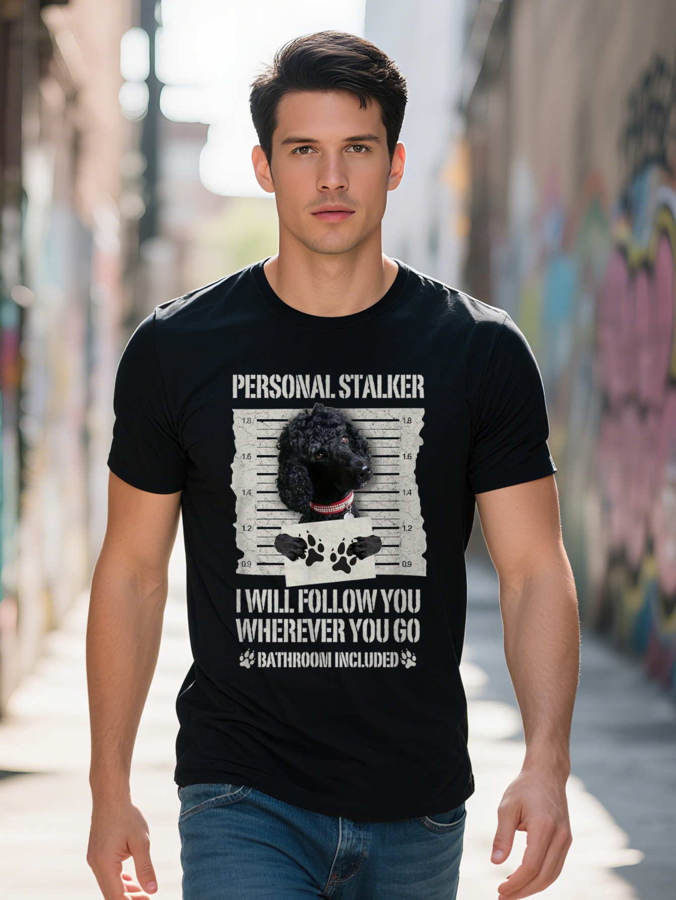 Men S g Cotton Personal Stalker Black Standard Poodle T shirt