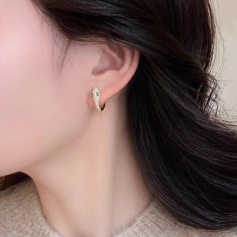 Fashionable Zircon Serpentine Women's Earrings Free Delivery Designer Luxury Jewelry European And American Creative Round Earclip Jewelry Ear Stu