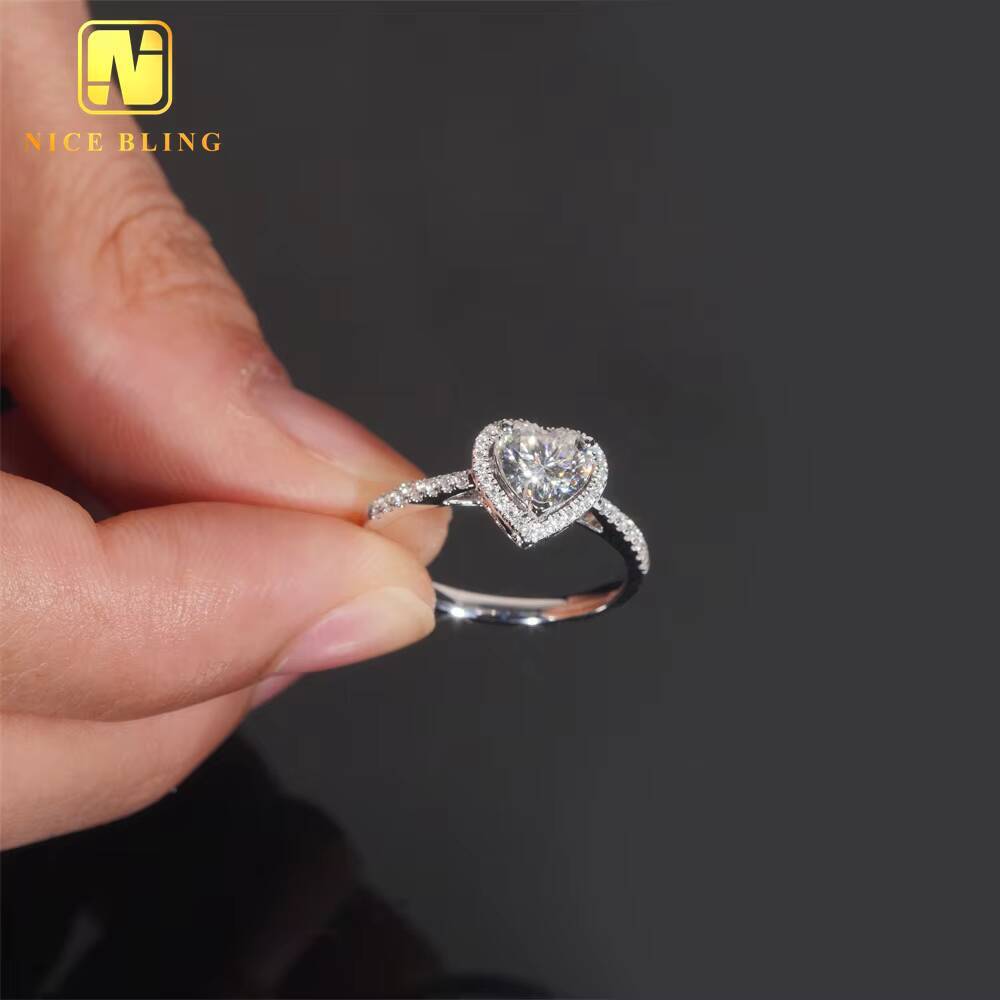 Iced Out Luxury Wedding Jewelry Diamond Custom 14K Real Gold Heart Cut VVS Moissanite Engagement Ring for Women