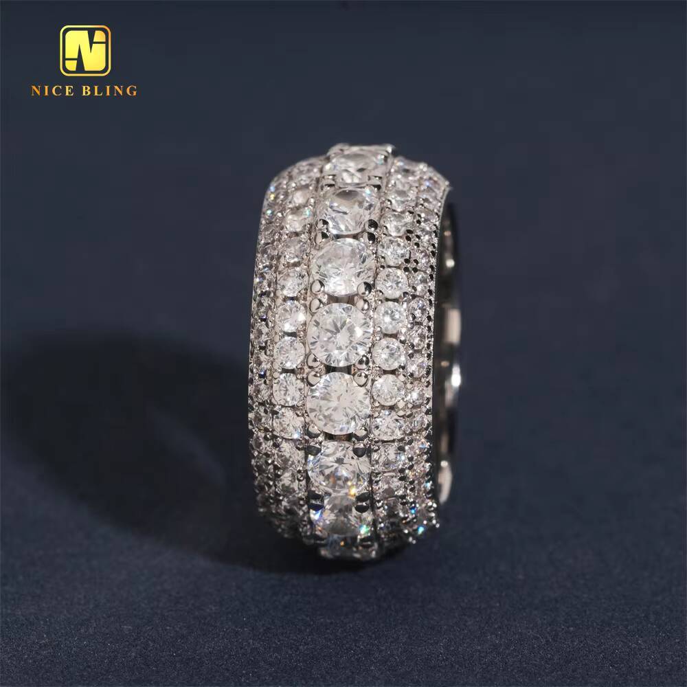 Fashion Jewelry Wholesale Price Hot Sale 5Row Hip Hop CZ Rapper Brass 5A Cubic Zirconia Jewelry Diamond Iced Out Ring for Men