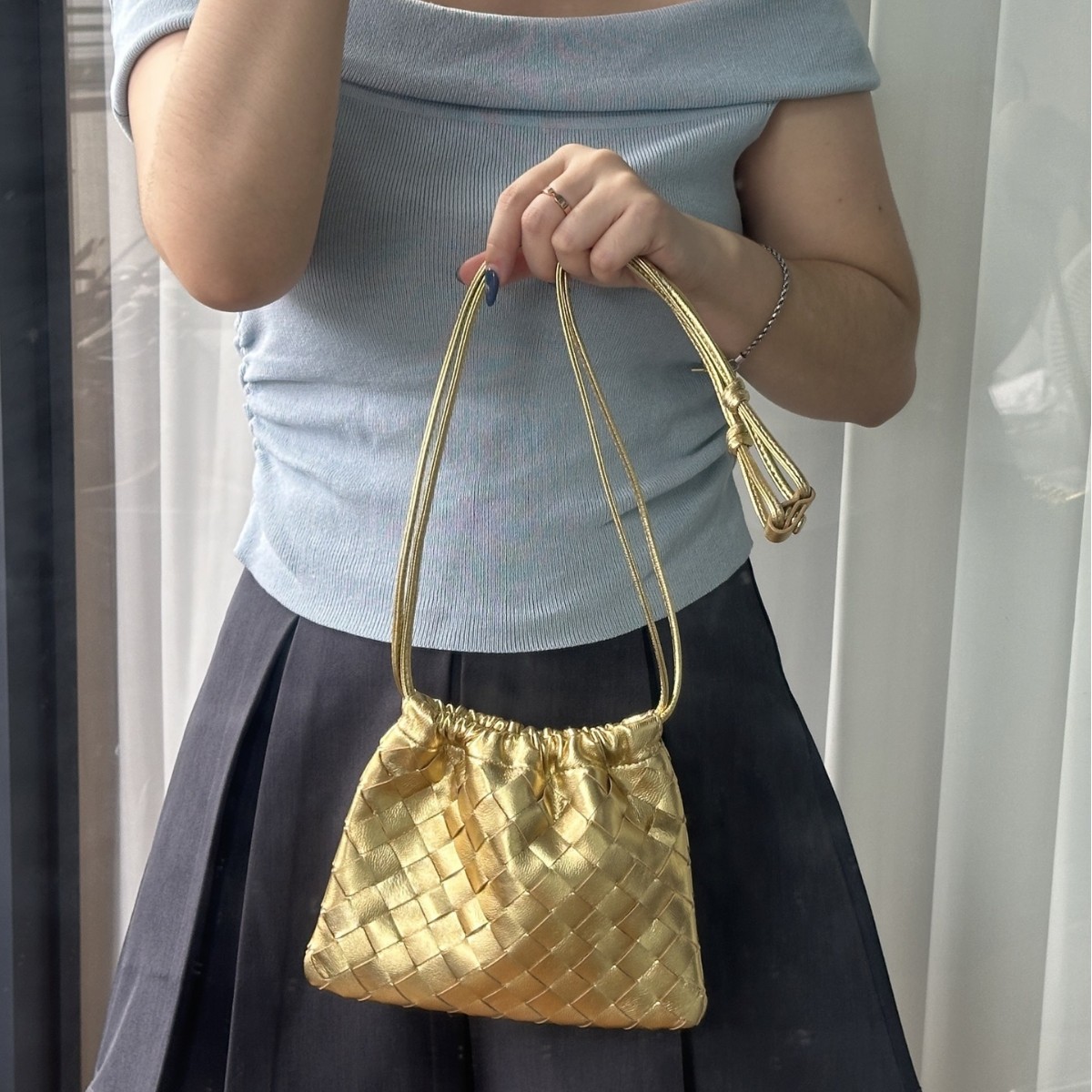 2025 European and American retro Dustbag underarm bag mini soft cowhide simple shoulder bag shiny braided women's bag