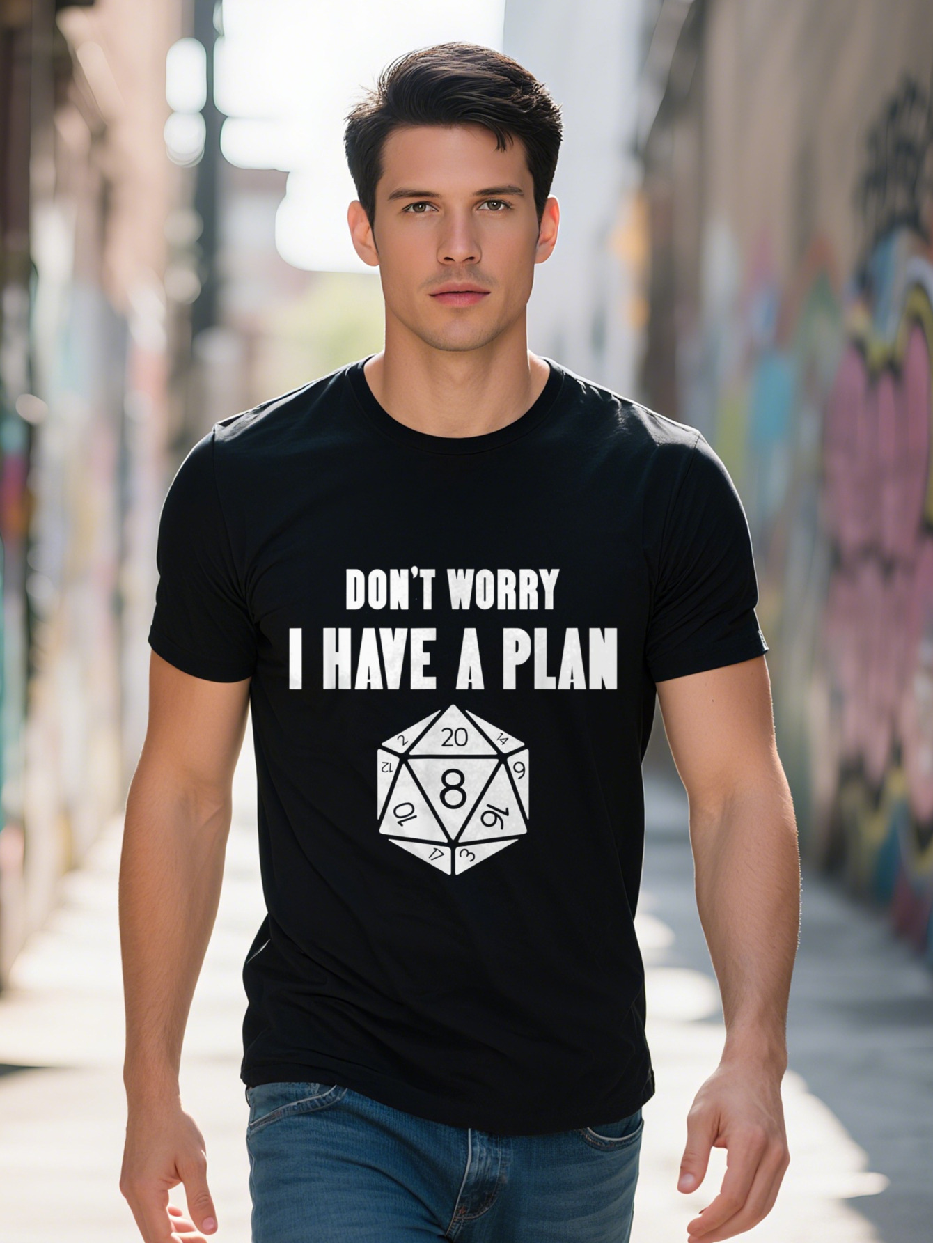 Funny Don't Worry I Have A Plan Dice Graphic Tee Cotton Casual Round Neck T Shirt for Men, Washable