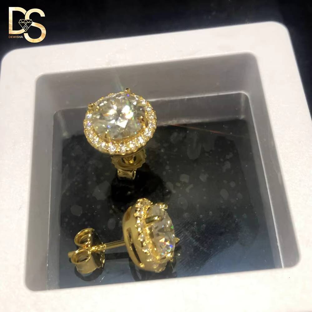 Fashion 925 Silver Iced Out 2 Karat Claw Setting Moisssanite Circular Funky Hip Hop Stud Earring for Men Male