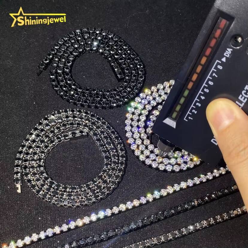 4mm Diamond Black Gold Plated Fine Hip Hop Moissanite Jewelry Iced Out VVS Moissanite Necklace 316L Stainless Steel Tennis Chain