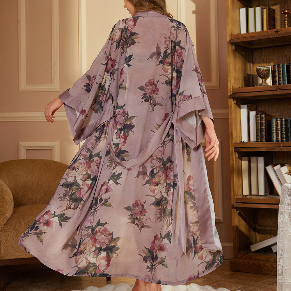 Outfits For Woman New Female Long Robe Nightgown Spring Summer Silk Satin Kimono Bathrobe Sleepwear Loose Silk Satin Home Dressing Gown Loungewear