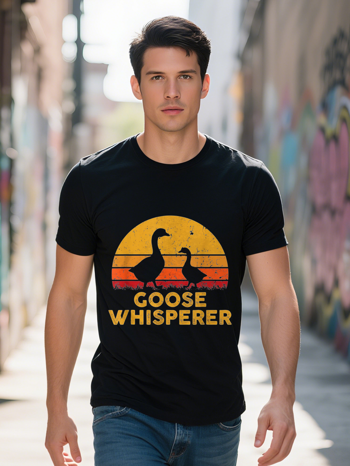 Pc Goose Whisperer T Shirt for Men Cotton Crew Neck Short Sleeve All Season Regular Fit Digital Heat