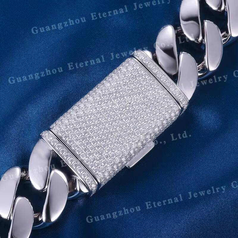 Factory Custom Fine Hip Hop Real S925 Silver Solid Gold Plated Moissanite Lab Diamond Miami Cuban Link Chain Necklace