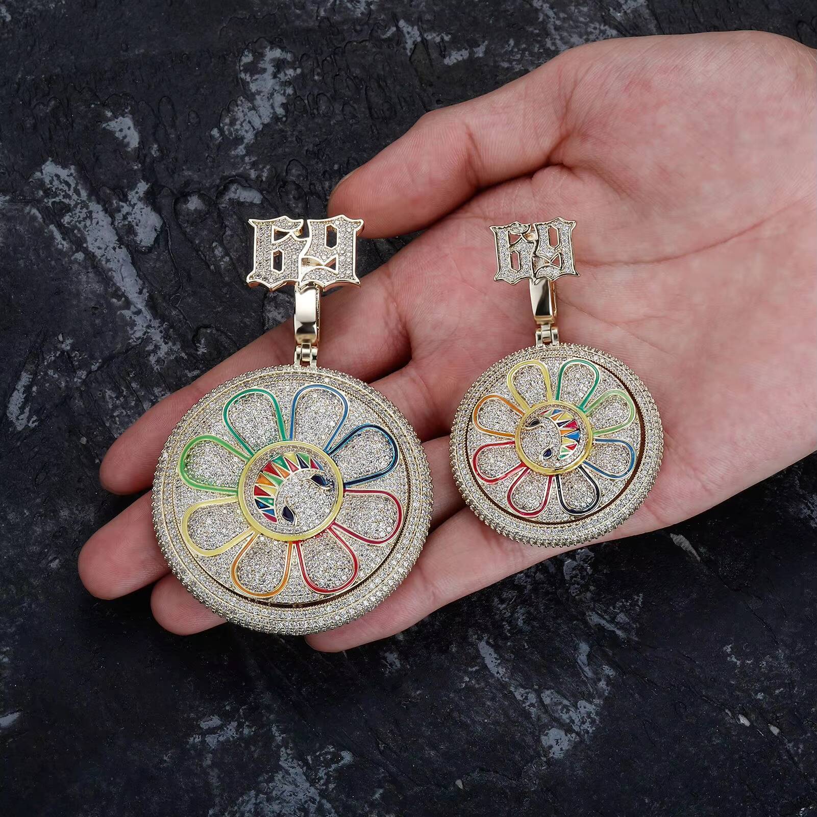 Wholesale Flower Pendant Colorful Zircon 14K Gold Plated Brass Pendant