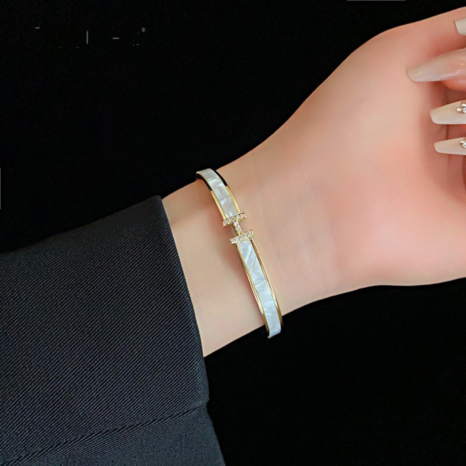 Free Shipping Gold Tone Letter Shaped Bangle Bracelet With Accents Stylish Birthday Jewelry Gift For Her High Quality And Chic Accessory