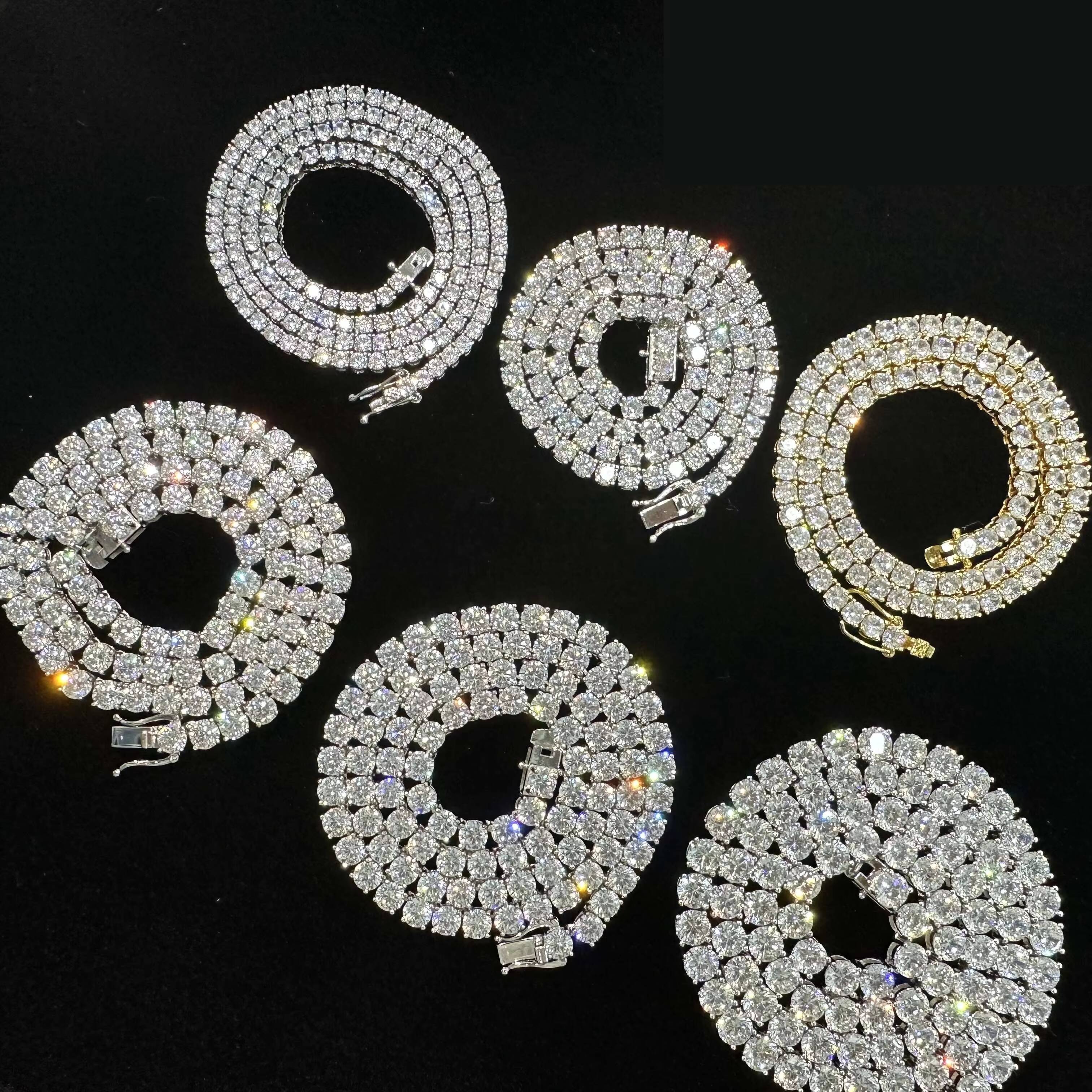 Wholesale Hip Hop Jewelry Fashion Iced Out 18K Gold Plated 925 Silver Brass Zircon Tennis Chain Necklace for Men Women