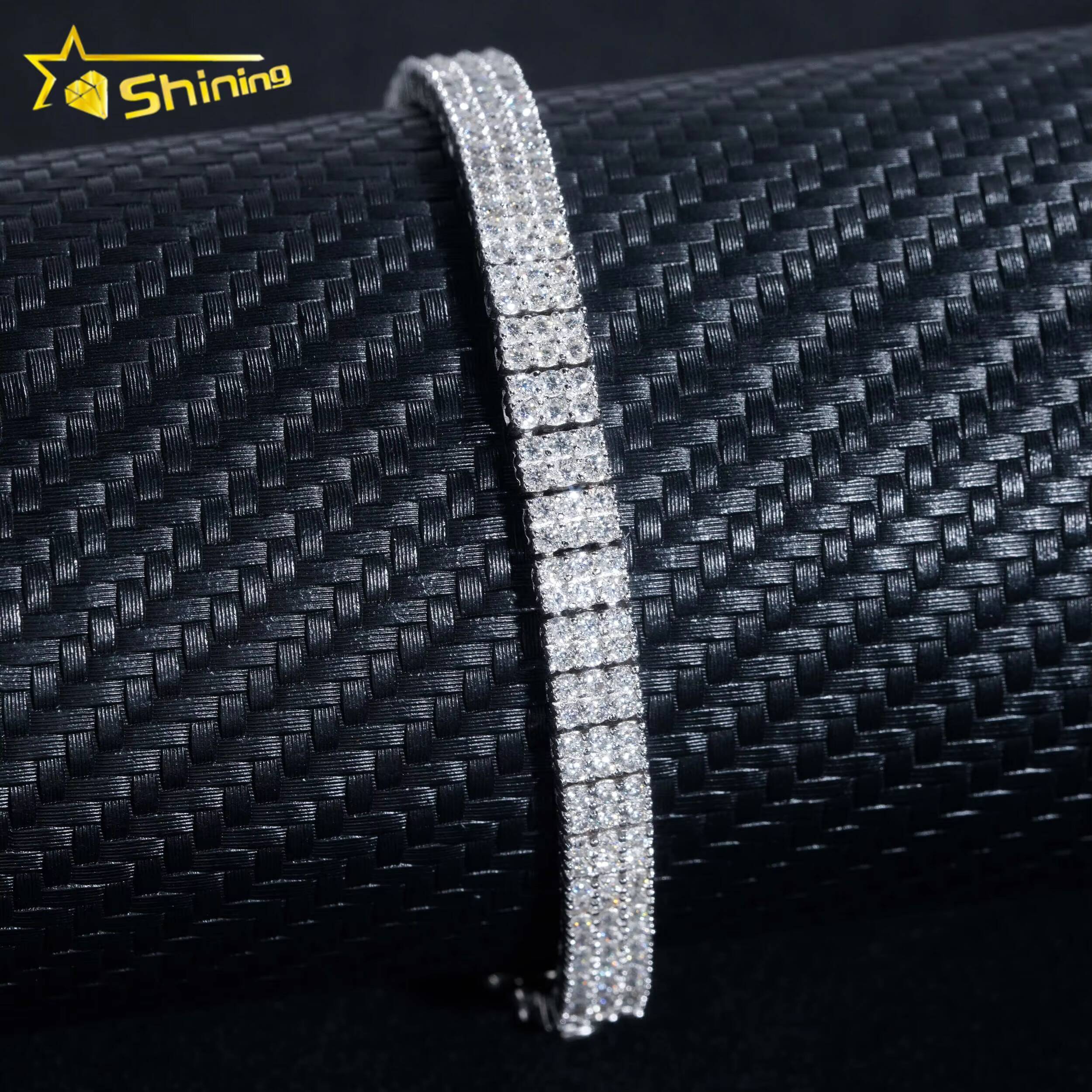 Hip Hop High Quality One Row Double Row Silver Men VVS Moissanite Tennis Chain Bracelet