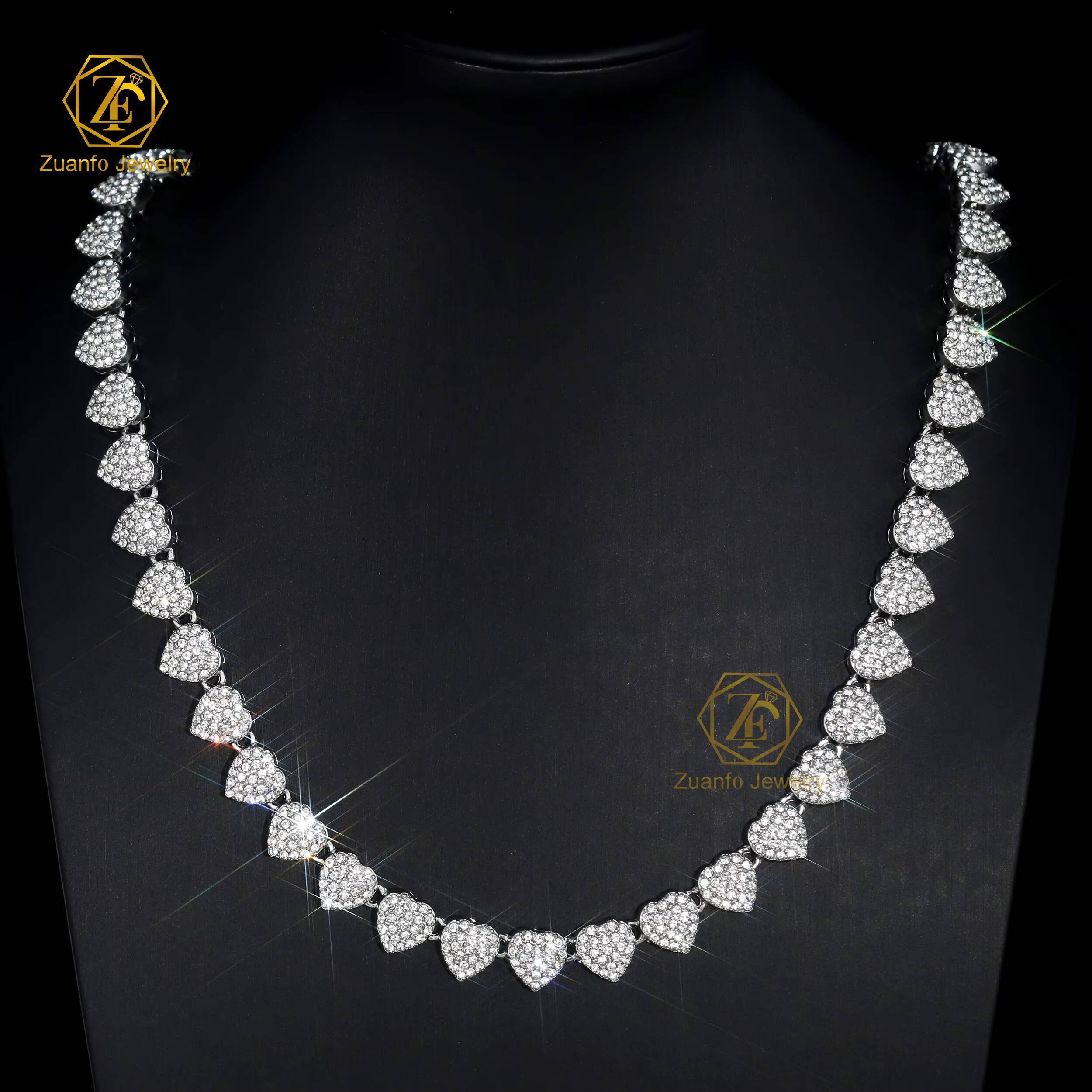 Luxury Fine Jewelry Love Heart Shape Moissanite Necklace Micro Pave Moissanite Diamond Hiphop Cuban Tennis Chain for Party Gifts