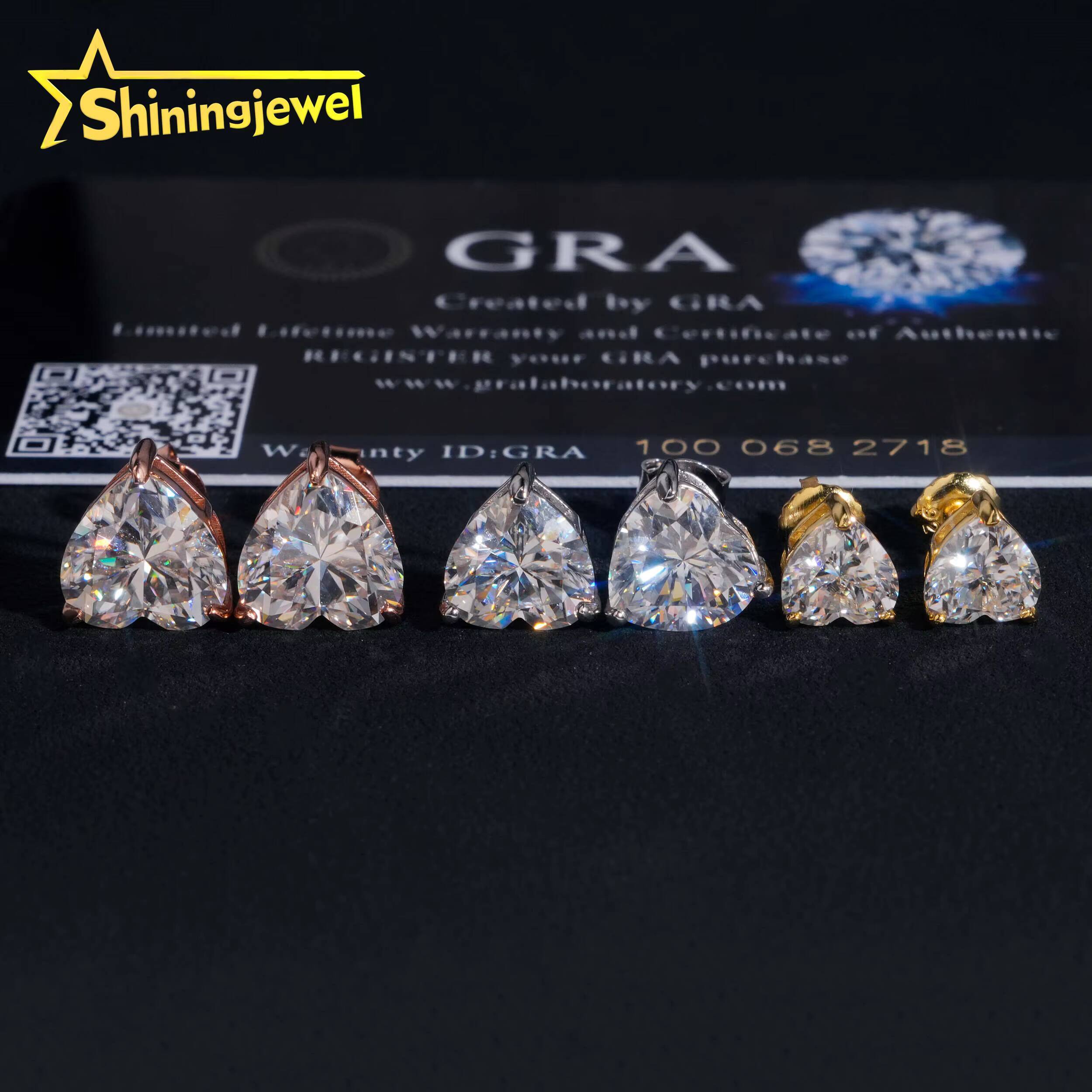 Fine Jewelry 925 Silver Heart Shape Moissanite Stud Earrings GRA Certificate Women Moissanite Diamond Earrings Daily Wear