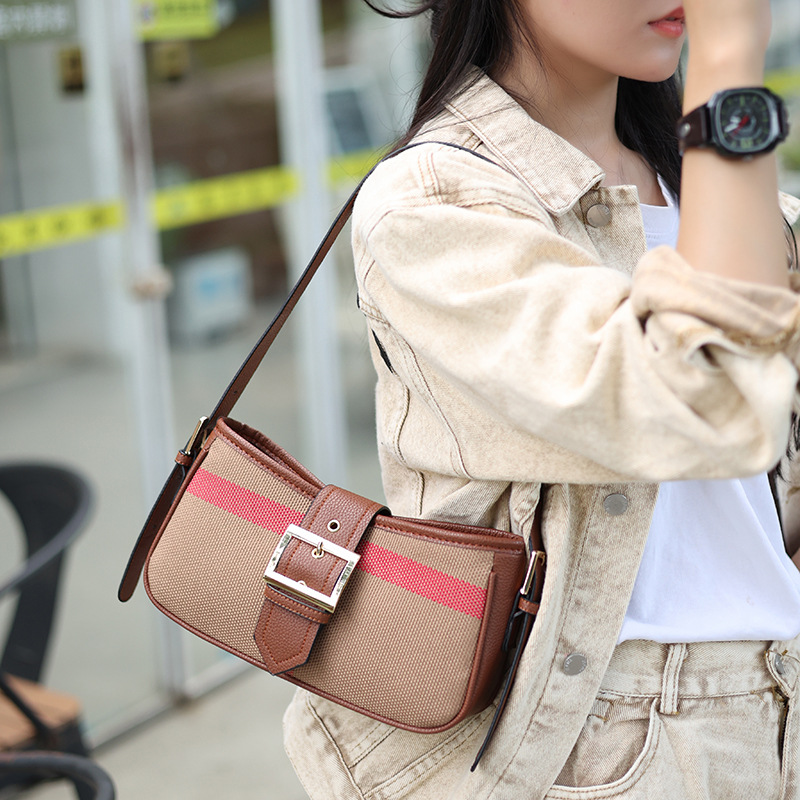 2025 Women's Bags Fashionable Simple Color - Blocked Shoulder Bags Hand - Carried Bags European and American Retro Square - Buckle French - Stick