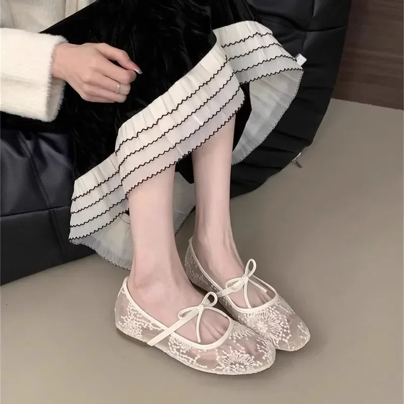 2025 Spring Autumn Lace Women Mary Jane Shoes Fashion Slip On Comfort Street Style Soft Sole Female Dress Flats Shoes 250730