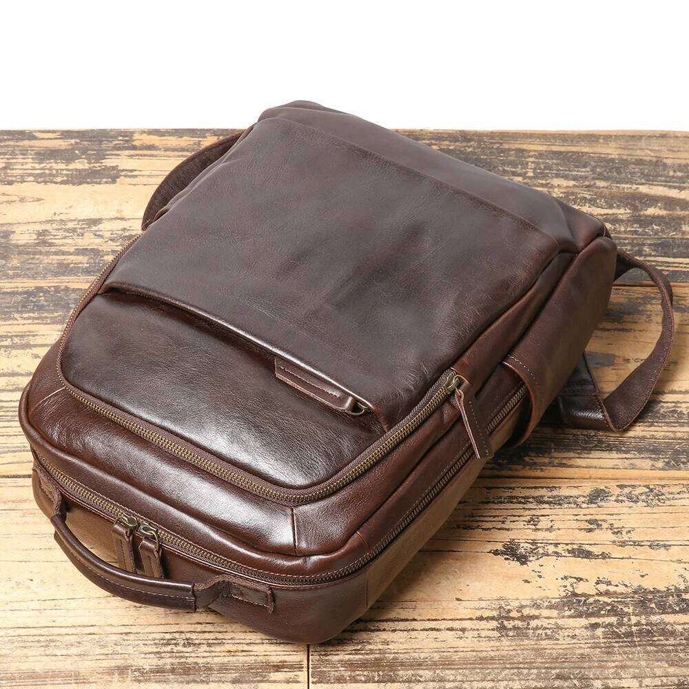 LUOKIR Men's Genuine Leather Double Shoulder Backpack: Cowhide Fits Into Rolling Suitcase Travel Bag Large Capacity Laptop Ba 250731