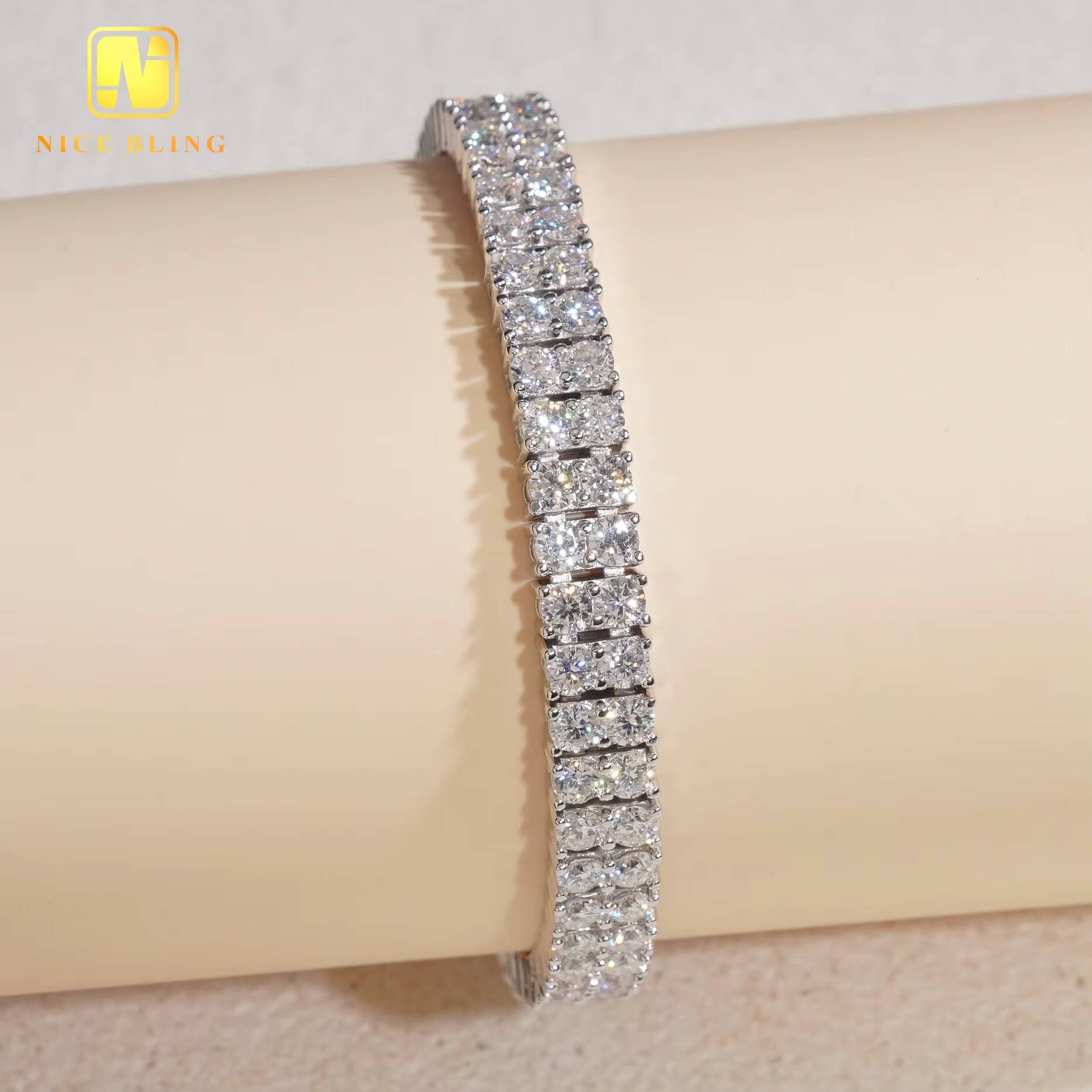 Fashion Jewelry Bracelets 925 Silver Hip Hop Tennis Bracelet Men Women Double Layer 3MM VVS Moissanite Diamond Tennis Bracelets