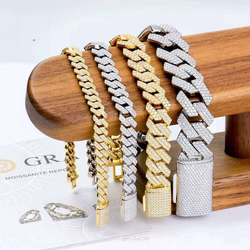 Sterg Sier 10mm /14mm width Moissanite Prong Setting Cuban k Bracelet For Men