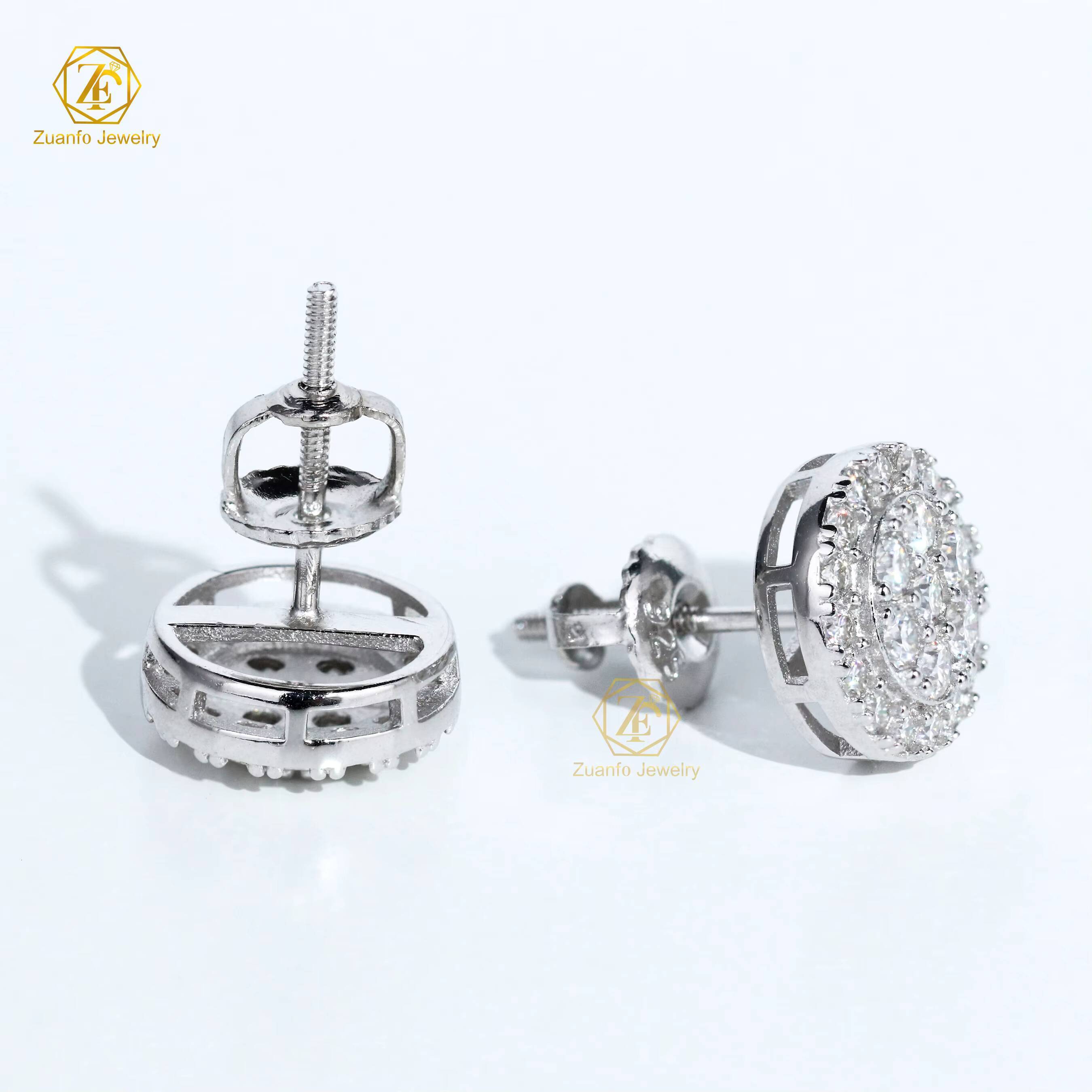 NEW Wholesale 925 Sterling Silver Hiphop Style Flower Earrings VVS Diamond Moissanite Studs for Men Women