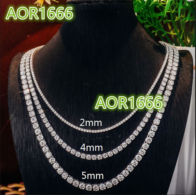 Fine Jewelry 18k Gold Plated Moissanite Tennis Chain Necklace 2mm 3mm 4mm 5mm 6mm 925 Silver for Women and Men