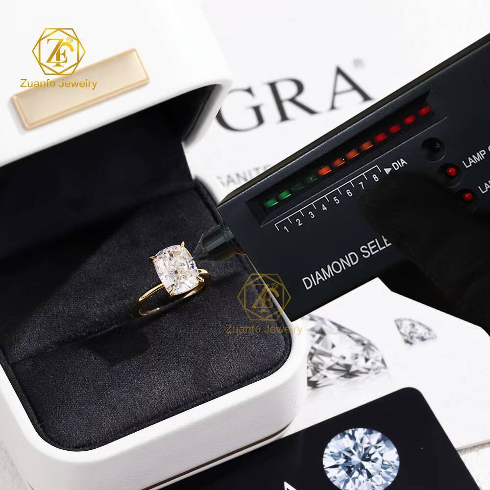 Luxury 5CT VVS Moissanite Solitaire Engagement Wedding Ring Cushion Cut with 18K Gold for Women