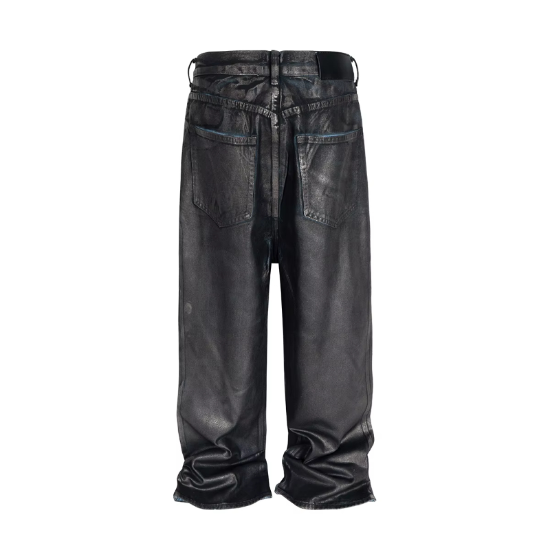 MIJKO Vintage Distressed Wax Coated Washed Baggy Jeans for Men and Women Black Casual Cargo Pants Oversized Ripped Denim Trousers