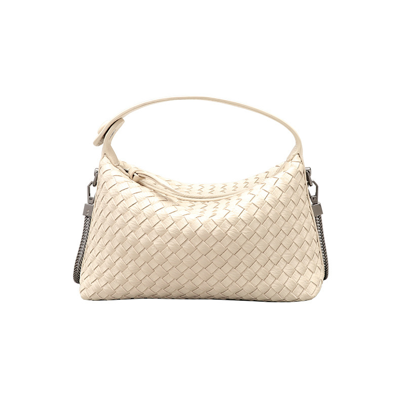 new Style Genuine Leather Woven Dumpling Bag Sheepskin Chain Crossbody Bag for Women Pillow Bag with Handheld Option