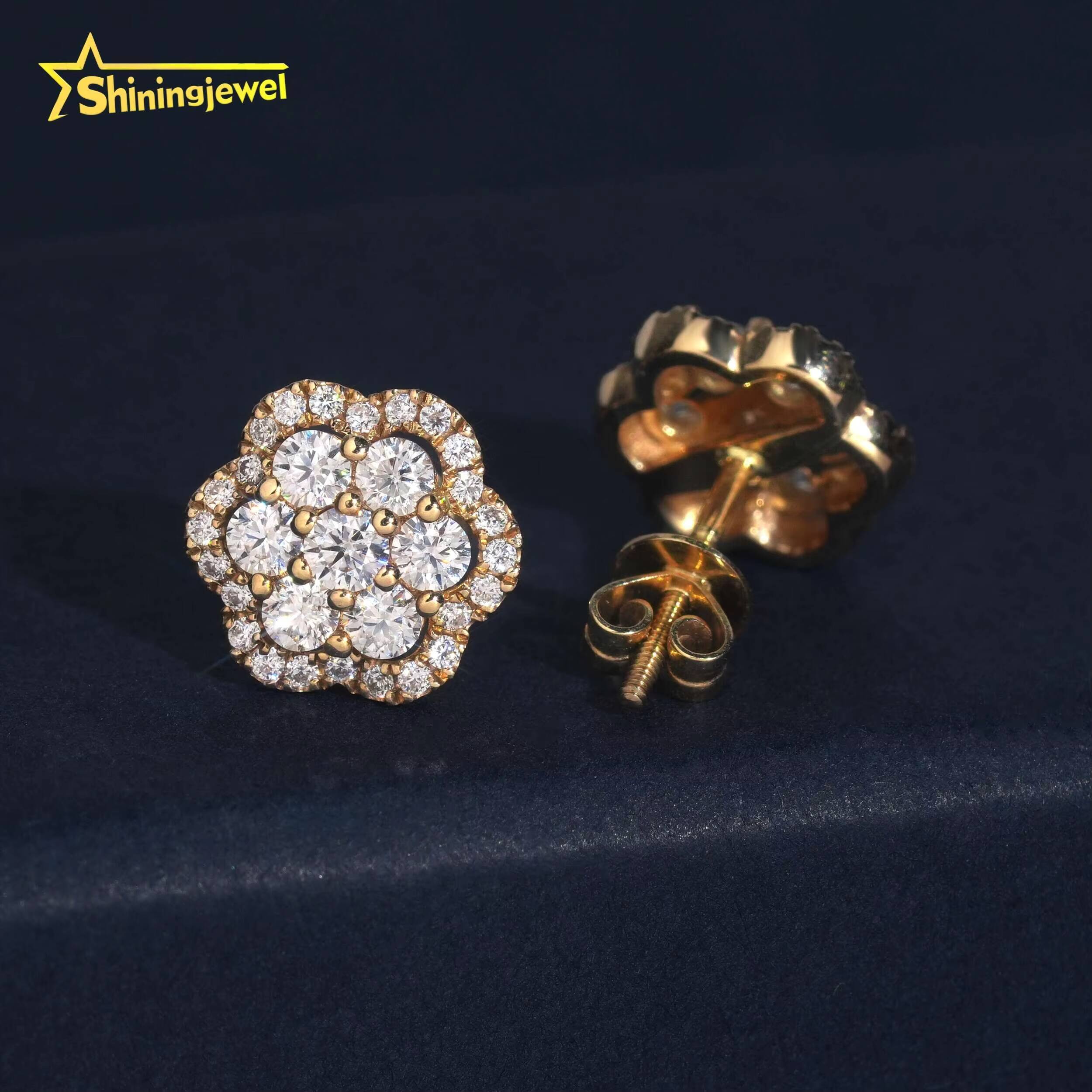 Unisex Flower Lab Diamond Earrings Jewelry Hip Hop Earrings Solid 925 Silver Iced Out Lab Diamond Stud Earrings IGI Certificate