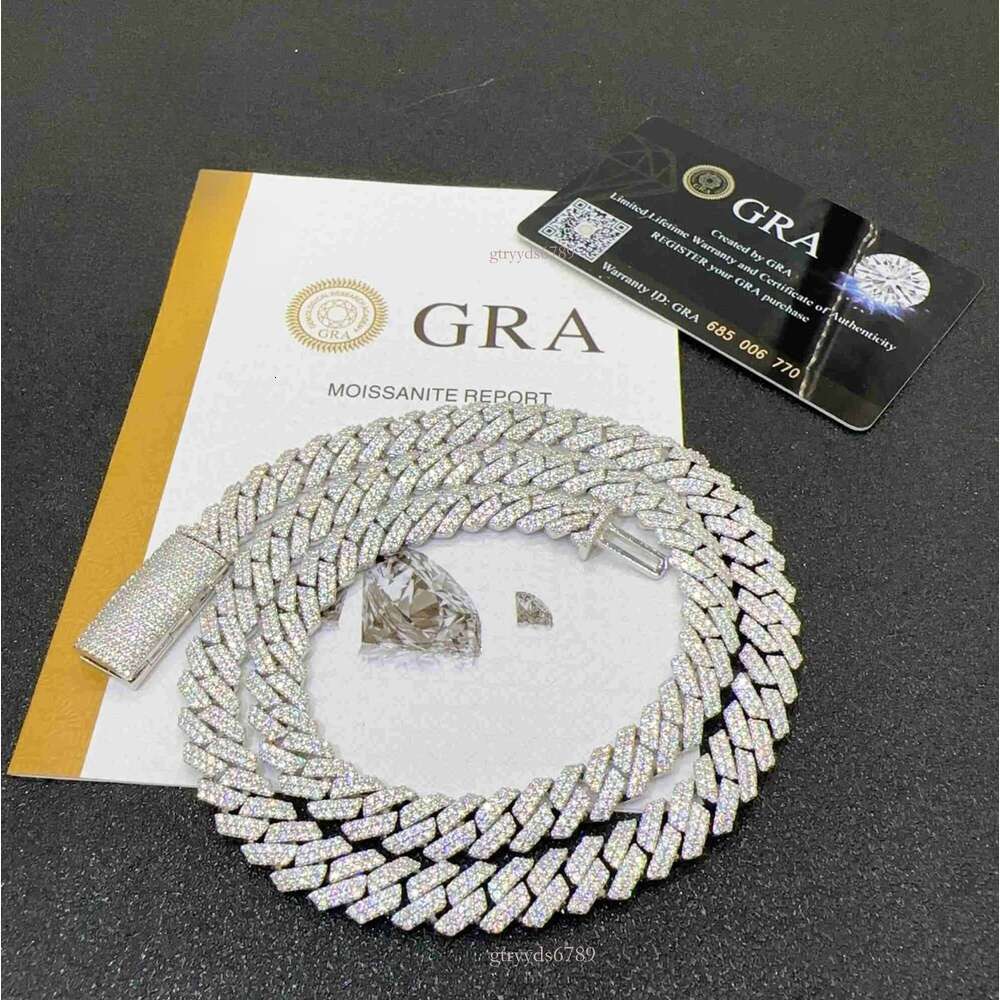 10mm Iced Out Miami Hip Hop Necklace Sterg Sier VVS Moissanite Cuban k Chain for men women