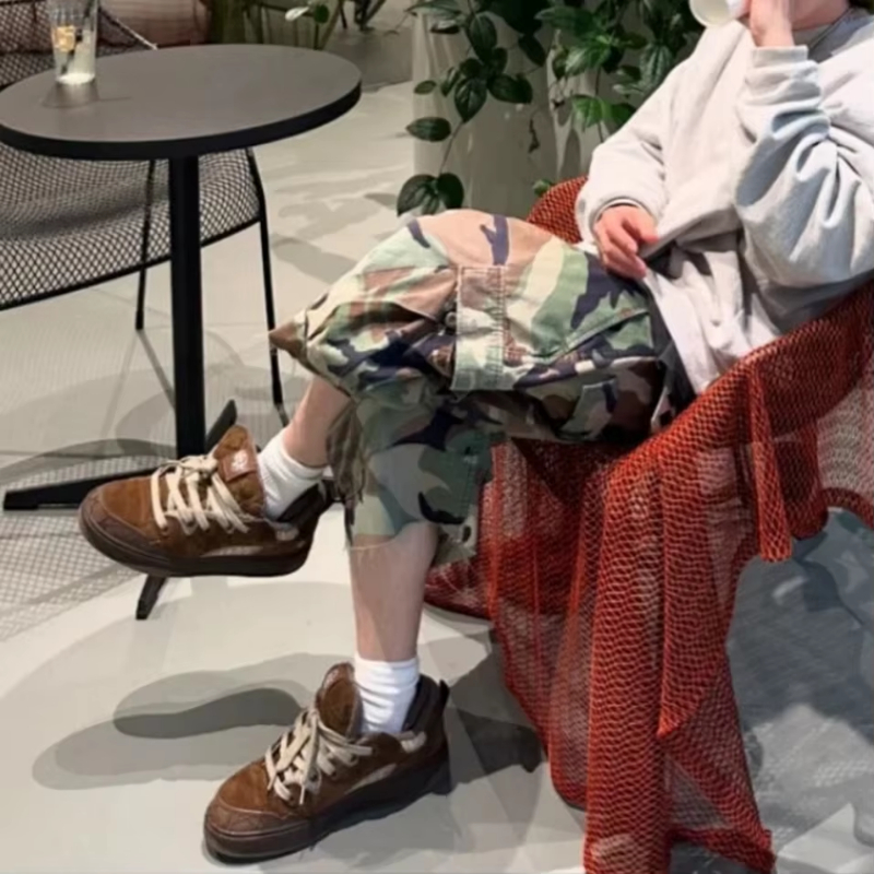 MIJKO M65 Silhouette Camouflage Cargo Cropped Shorts for Men Wide Leg Patchwork Baggy Summer Shorts Oversized Loose Over Knee Pants