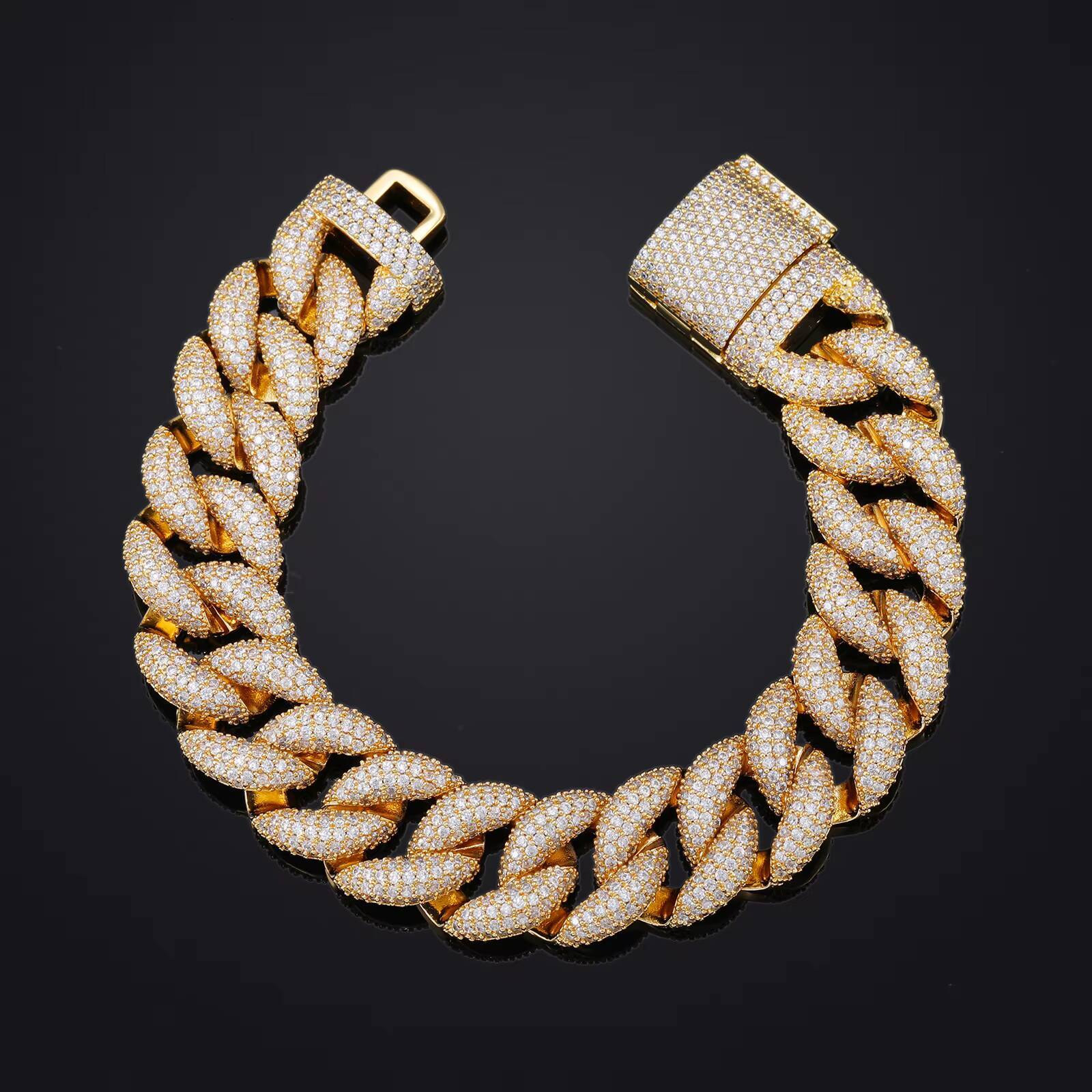 Fashion Hip Hop Jewelry Rappers 15mm Brass Micro Paved 5 Rows AAAAA CZ Diamond Iced Out Bubble Cuban Link Bracelet for Men