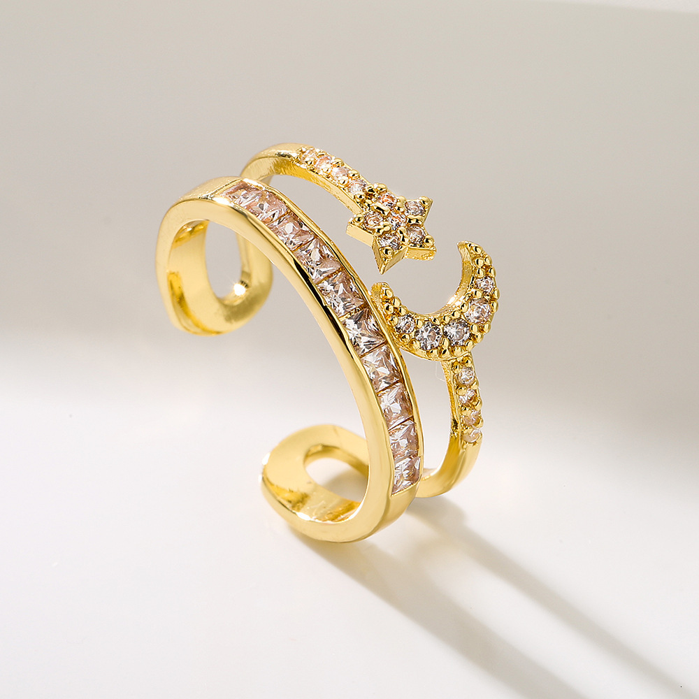 2025 European And American Crossover New Copper-plated 18K Gold Zircon Open Ring Designer Jewelry Wedding Ring Women's Instagram Niche High-end J