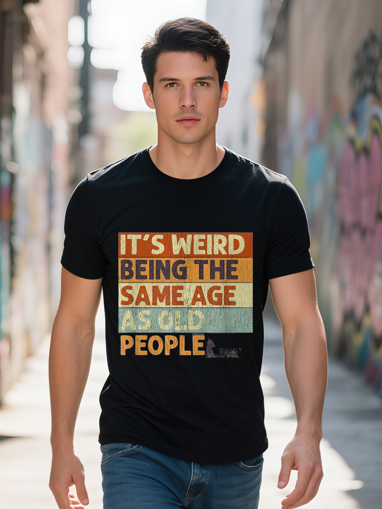 Its Weird Being The Same Age Old People Print Men s Crew Neck Fashionable Short Sleeve Sports T shirt Comfortable
