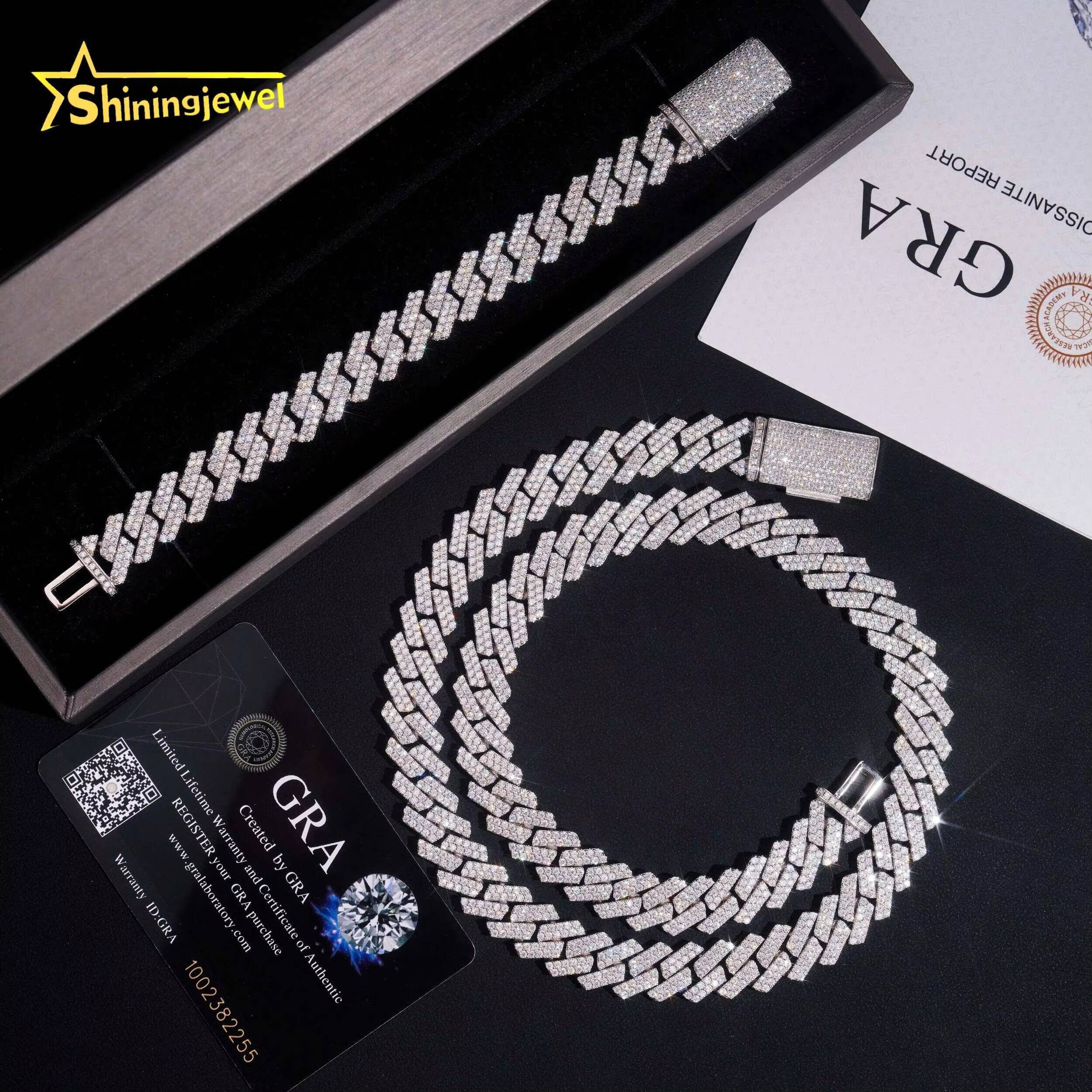 Hot Sale Fine Jewelry Iced Out Hip Hop 13mm 925 Sterling Silver Mens Cuban Link Chain Necklace
