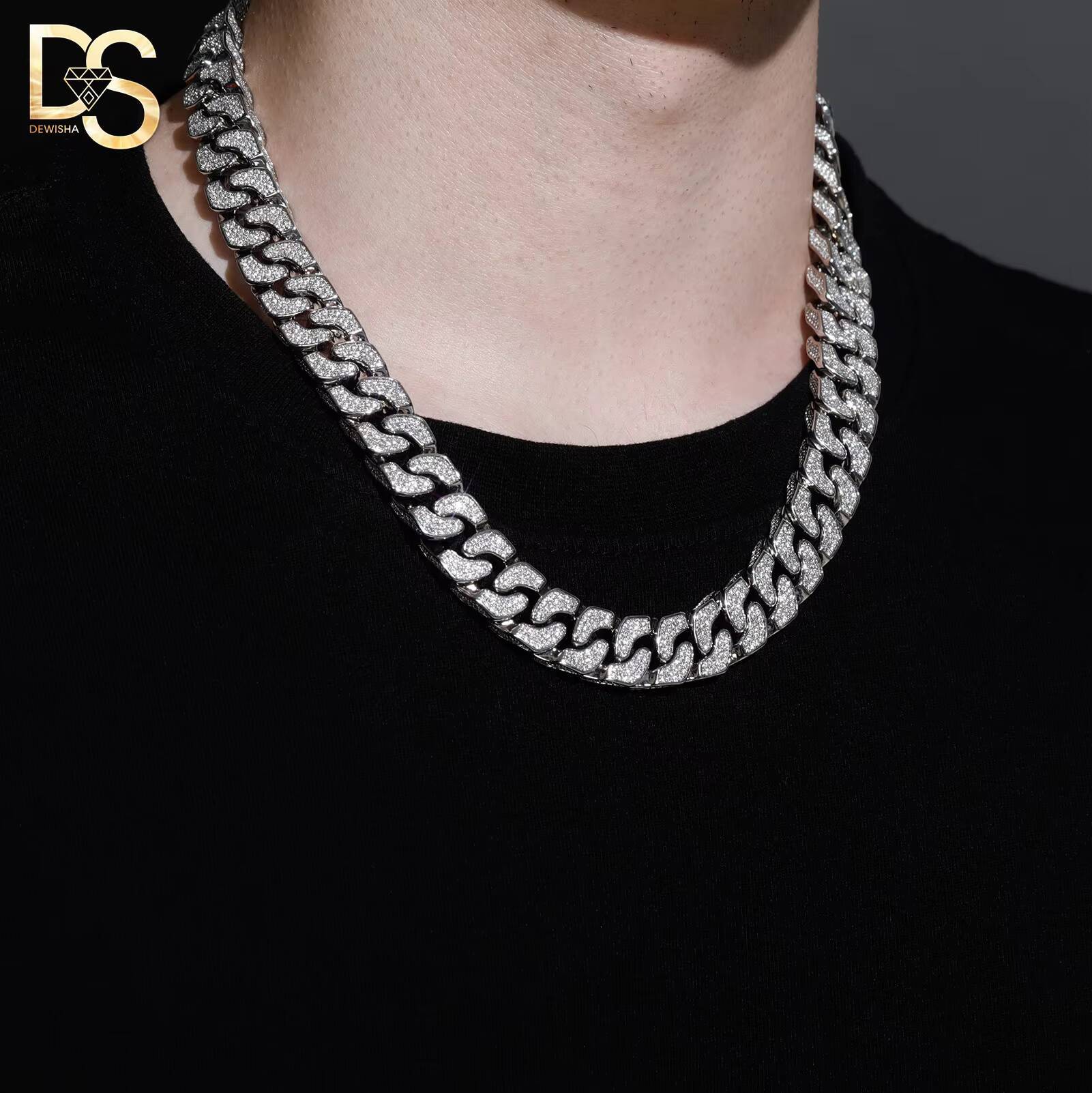 Wholesale14mm Width 14k Gold Plated Copper Zircon 3D Cuban Chain Hiphop Men Bracelet Necklace